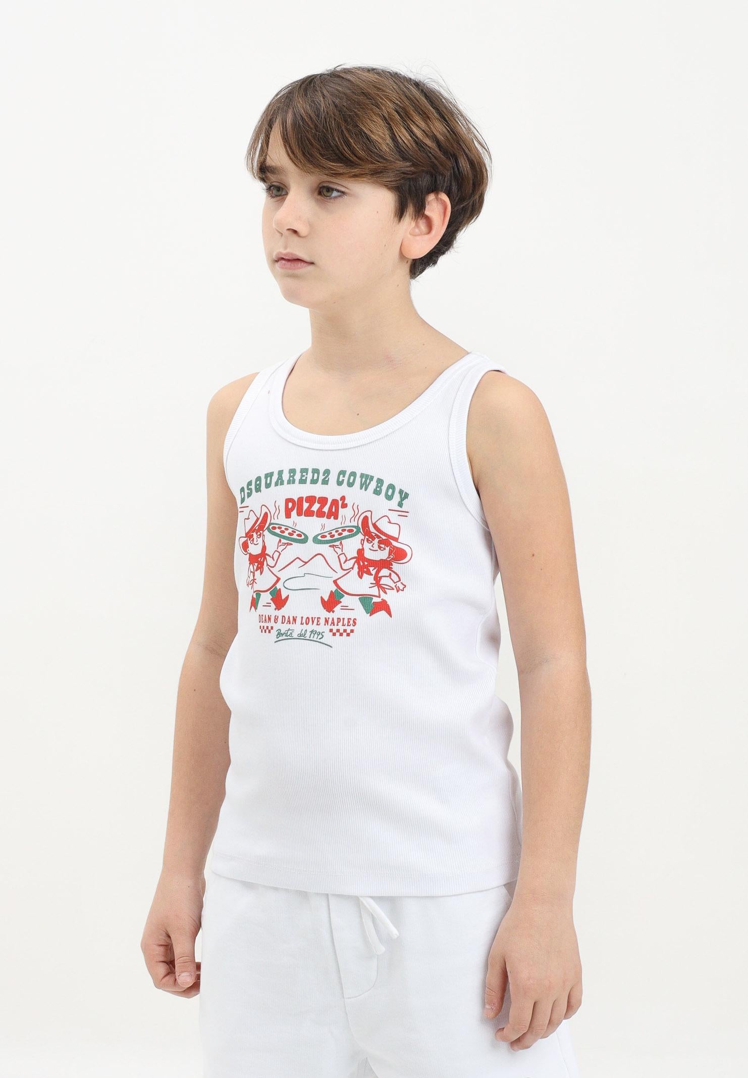 DSQUARED2 Canotta bianca per donna, ragazzi e bambini con grafica Cowboy Pizza DQ2974D0A2C DQ100 DSQUARED2