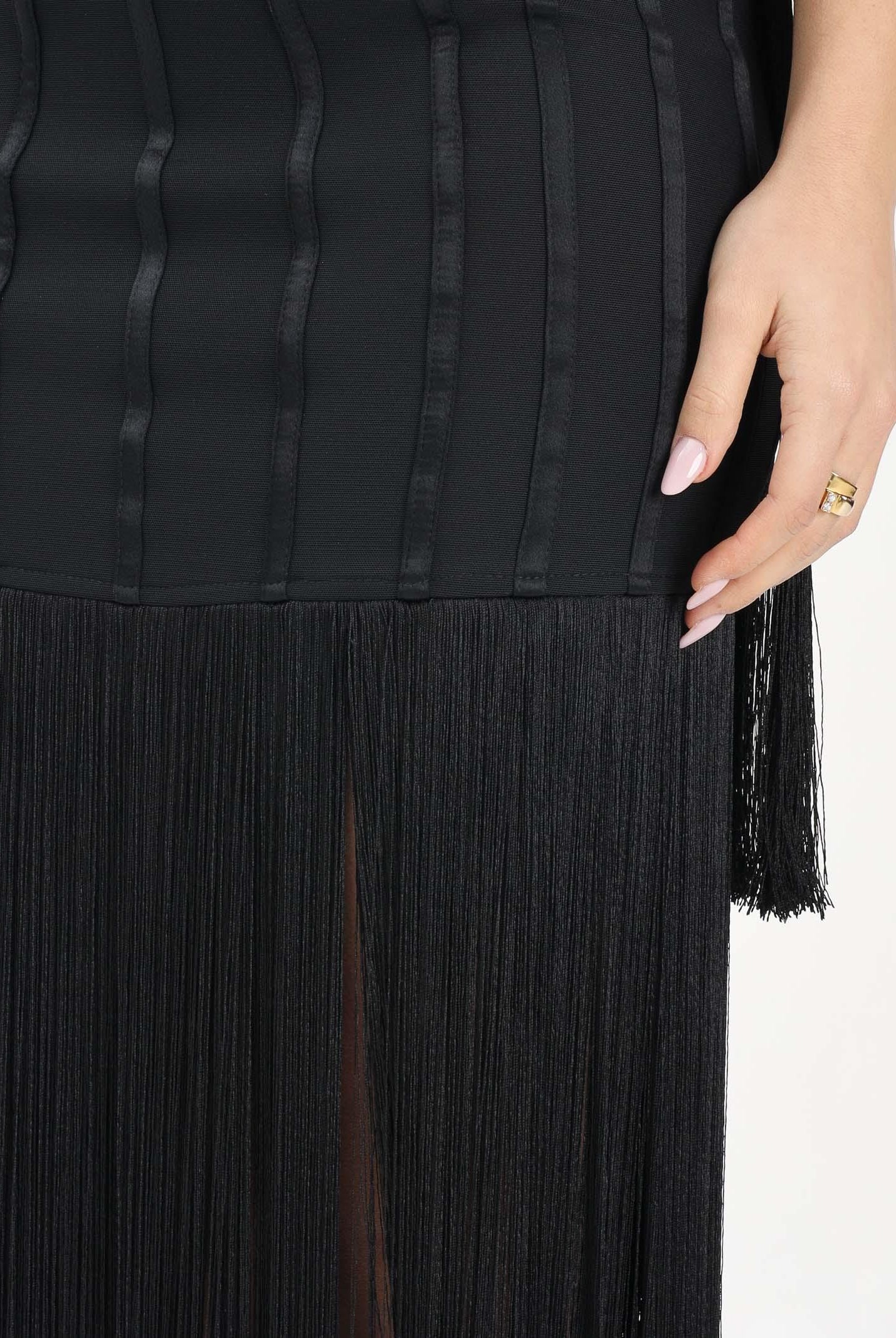 ELISABETTA FRANCHI Abito lungo nero da donna con frange ABR3762E2 110 ELISABETTA FRANCHI