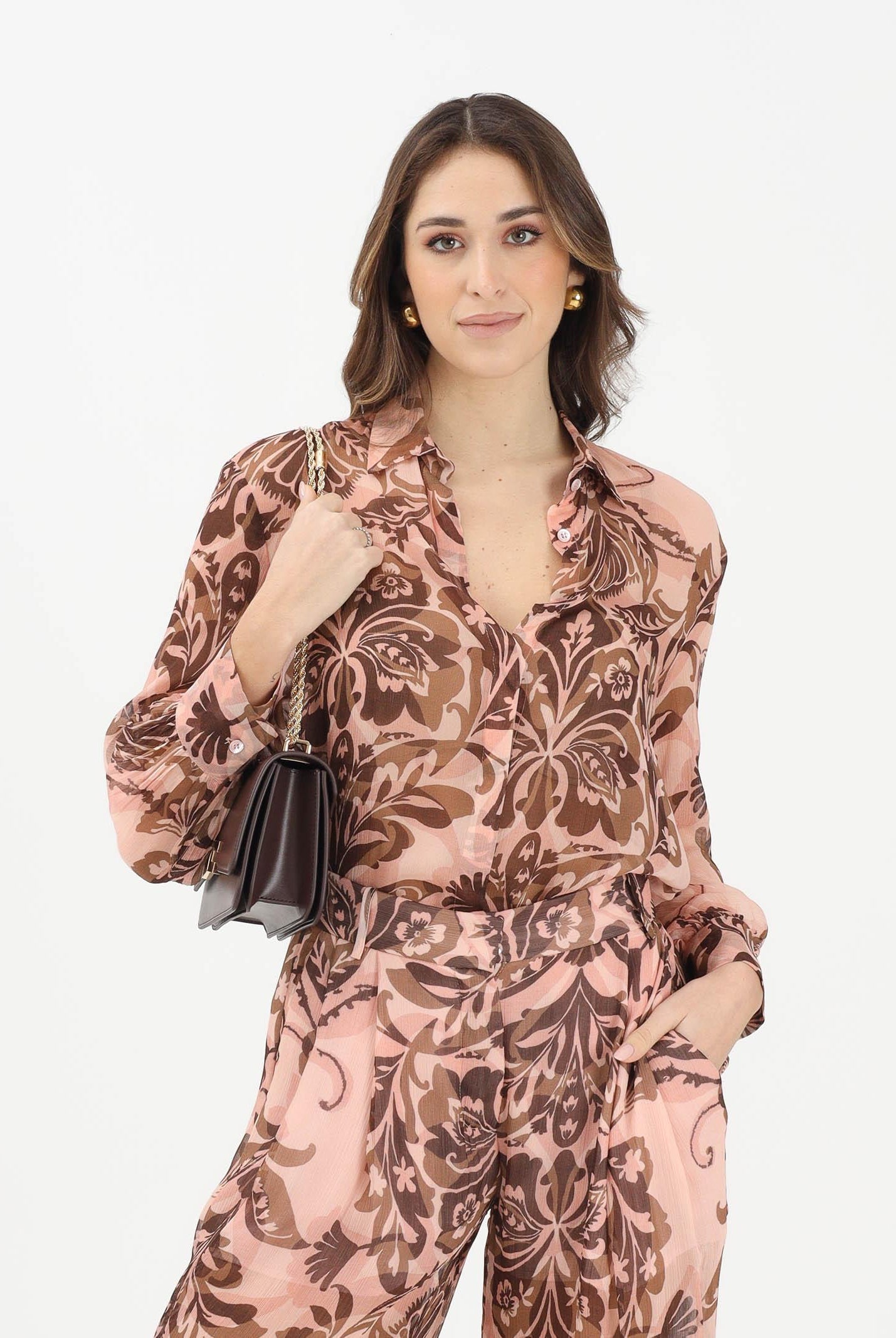 SIMONA CORSELLINI Camicia a manica lunga rosa da donna con stampa floreale P26CPCA01501 V0697 SIMONA CORSELLINI