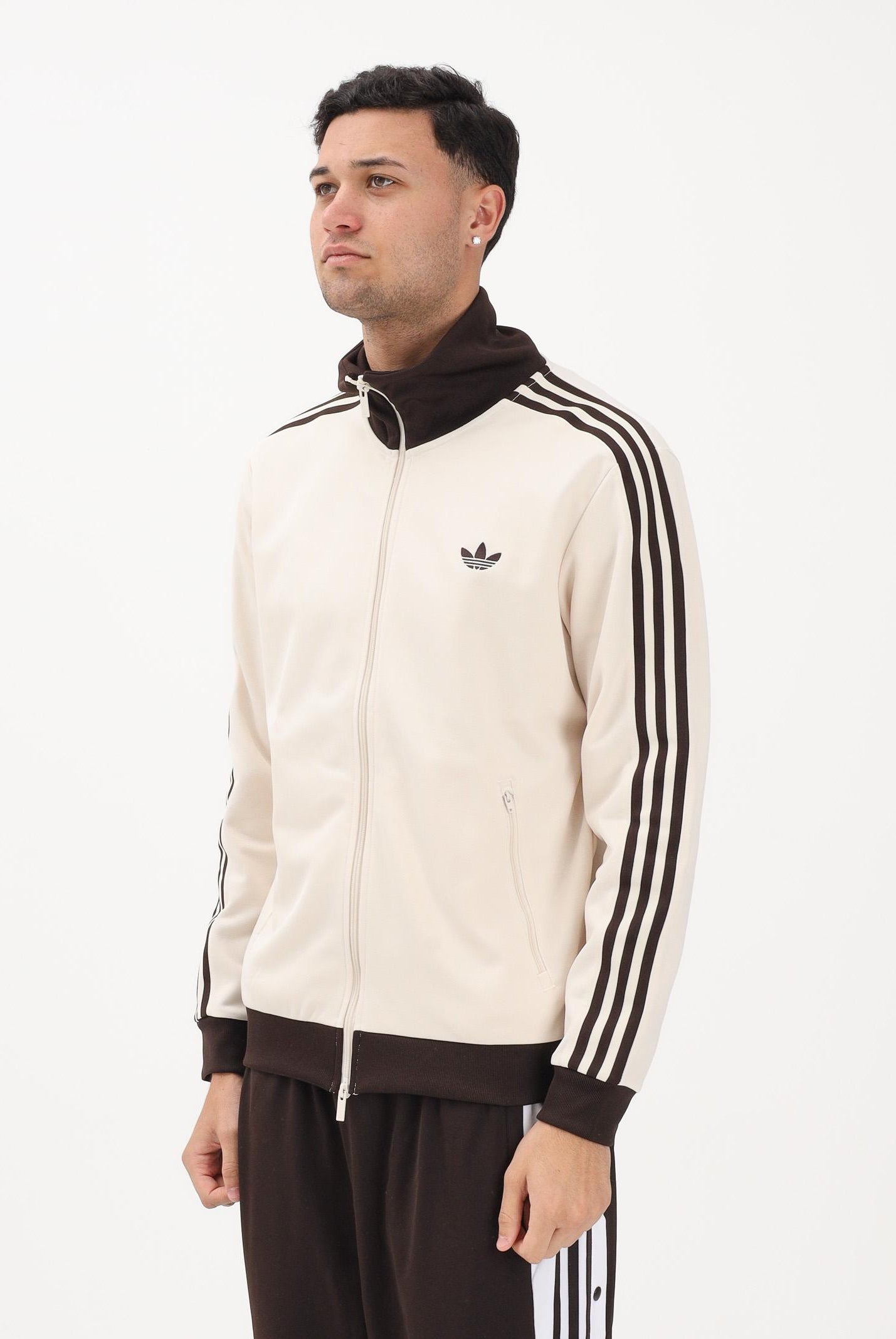 ADIDAS ORIGINALS Felpa con zip BECKENBAUER panna e marrone da uomo KQ9491 . ADIDAS ORIGINALS