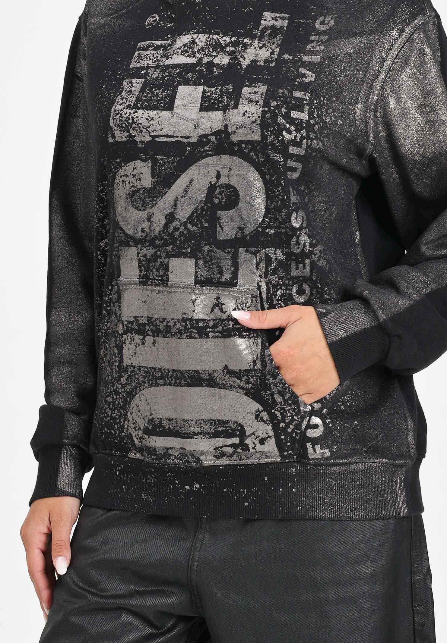 DIESEL Felpa con cappuccio nera per donna, ragazzi e bambini dal look vissuto J02492KYAZU K900 DIESEL