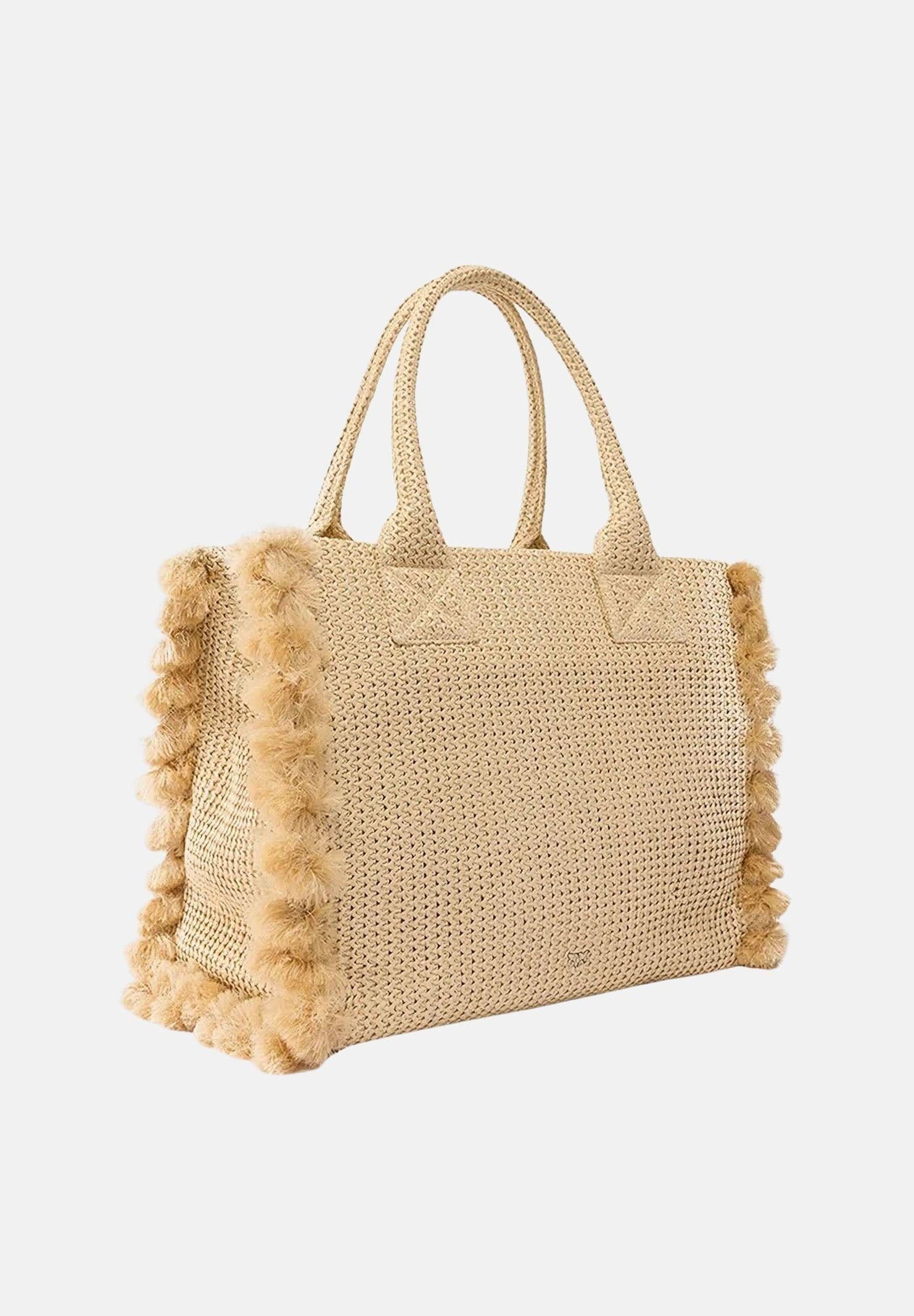 PINKO Borsa a mano in rafia beige da donna con logo 106673A39Y HZ3Q PINKO