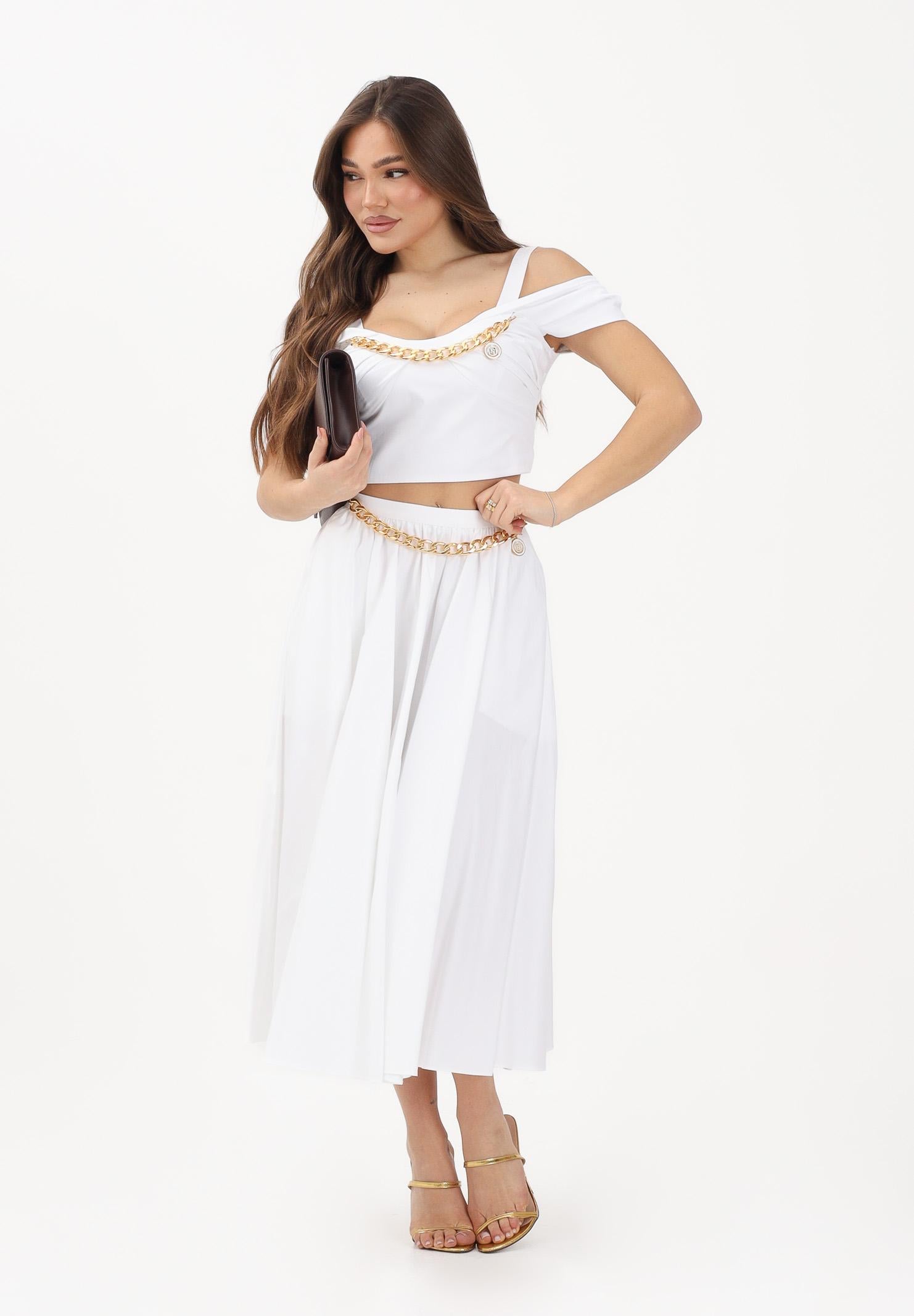 ELISABETTA FRANCHI Gonna midi bianca da donna con dettaglio gioiello GO16061E2 100 ELISABETTA FRANCHI