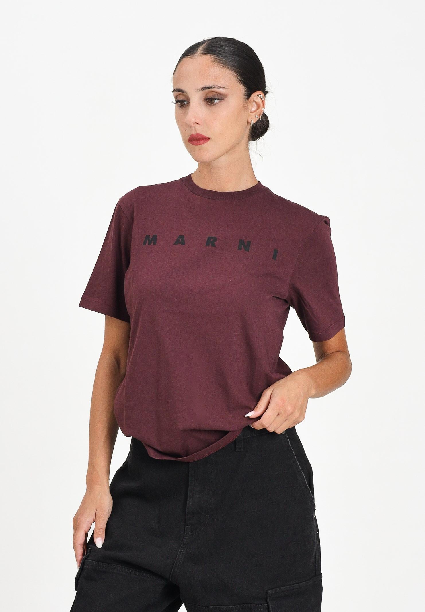 MARNI T-shirt a manica corta bordeaux per donna, ragazzi e bambini con stampa logo M01601M00RF 0M434 MARNI
