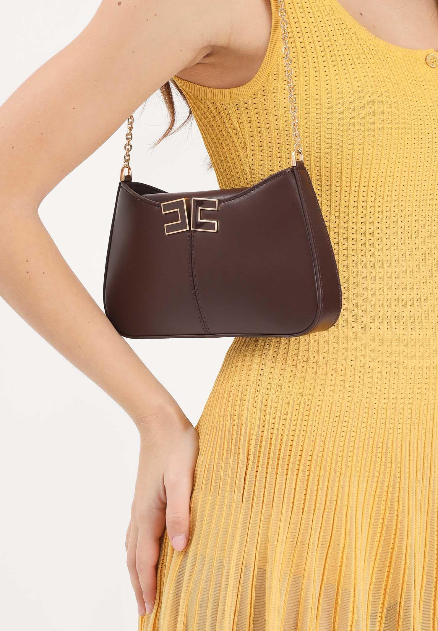ELISABETTA FRANCHI Borsa a spalla cacao da donna con dettaglio logo BS93A61E2 644 ELISABETTA FRANCHI