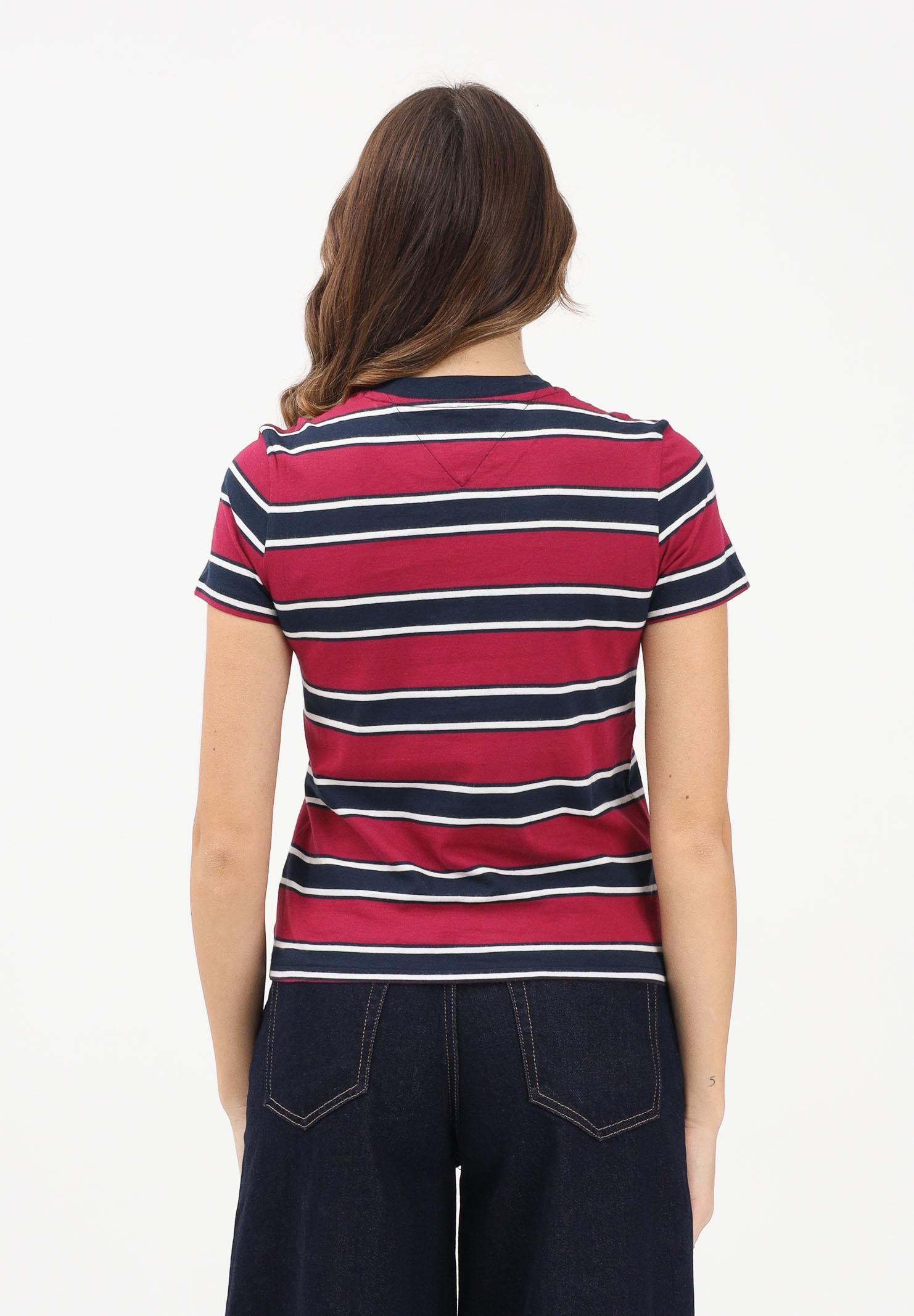 TOMMY JEANS T-shirt a manica corta bordeaux e blu da donna con motivo a righe DW0DW21834 0E3 TOMMY JEANS