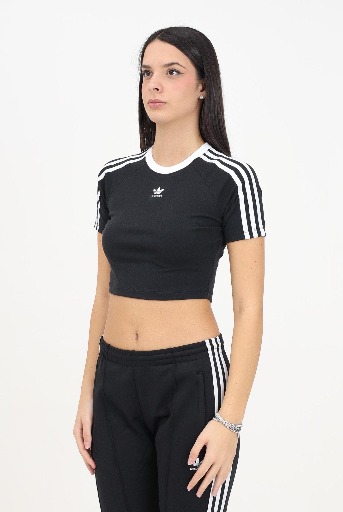 ADIDAS ORIGINALS T-shirt a manica corta 3-Stripes nera da donna IU2532 . ADIDAS ORIGINALS