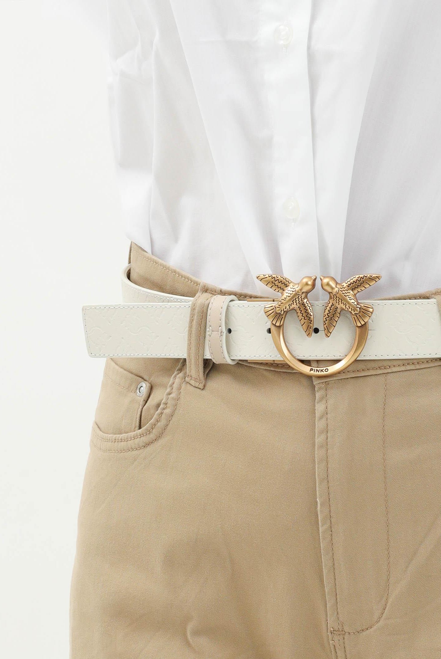 Cintura double face panna e beige da donna con fibbia Love Birds 100125A1Z6 CCOQ PINKO