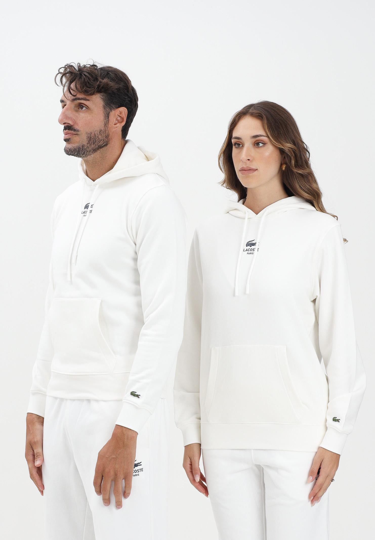 LACOSTE Felpa con cappuccio bianca per uomo e donna con stampa SH2740 70V LACOSTE