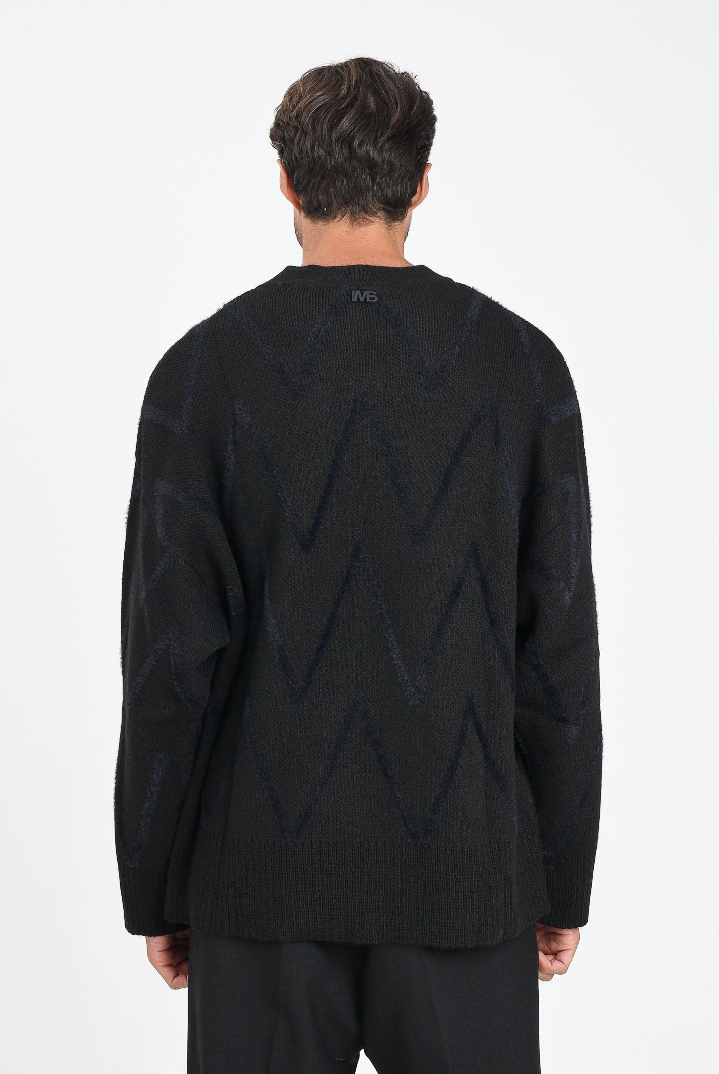 I'M BRIAN Maglione girocollo nero da uomo con motivo zig-zag MA3402 009 I'M BRIAN