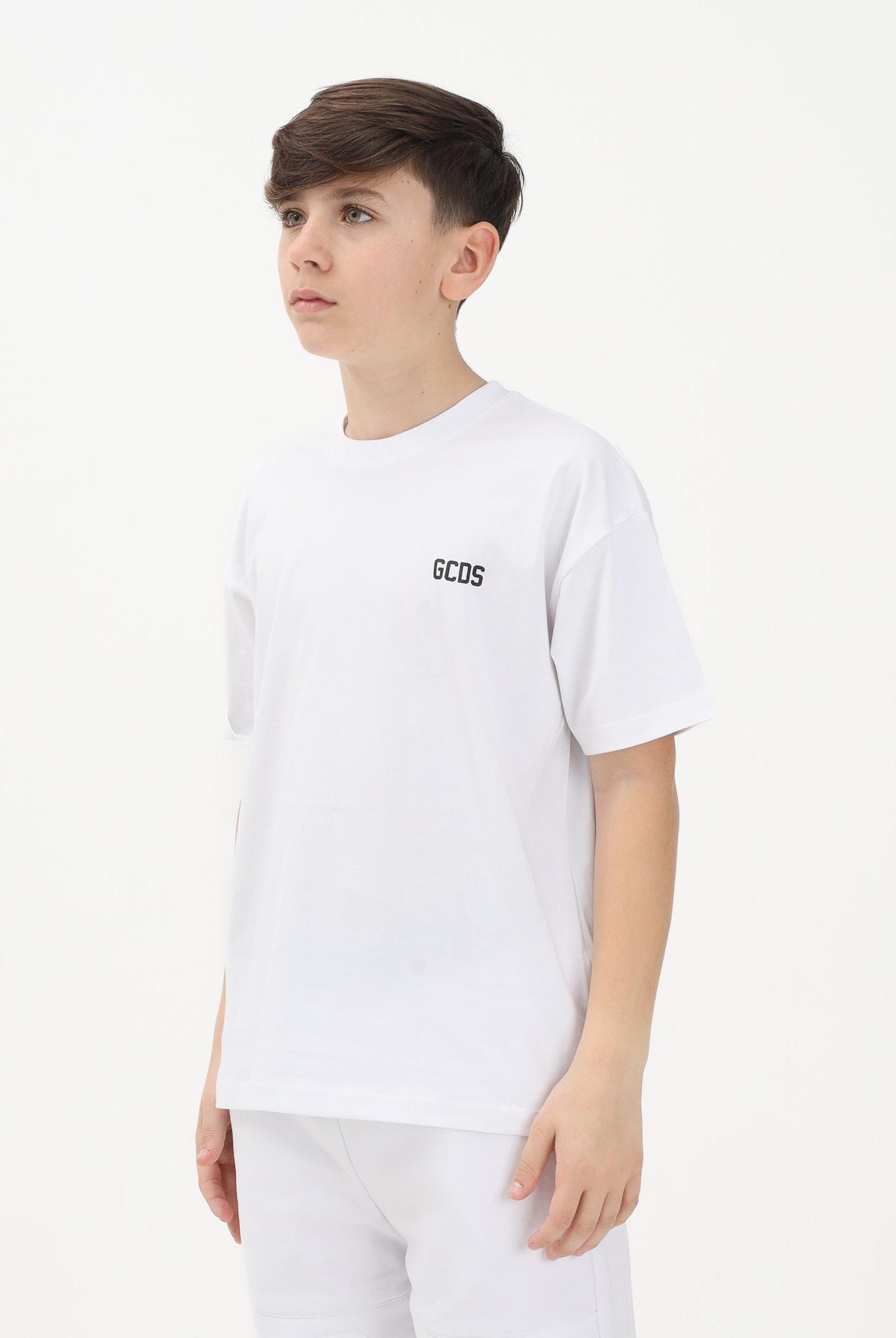 GCDS T-shirt a manica corta bianca per donna, ragazzi e bambini con maxi stampa sul retro Z0UJQC587J105 100B GCDS