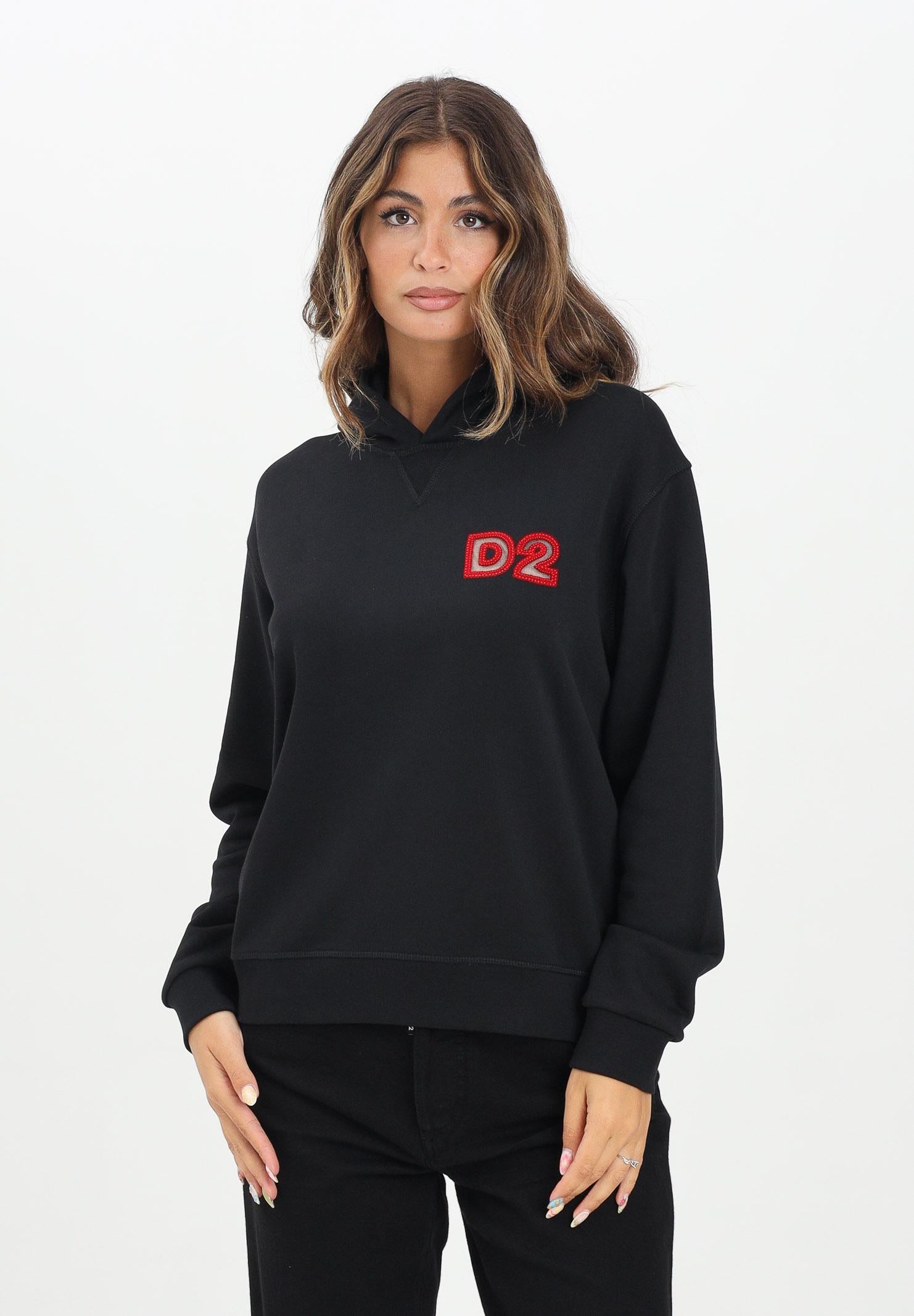 DSQUARED2 Felpa con cappuccio nera per donna, ragazzi e bambini con logo Beads DQ3016D009B DQ900 DSQUARED2