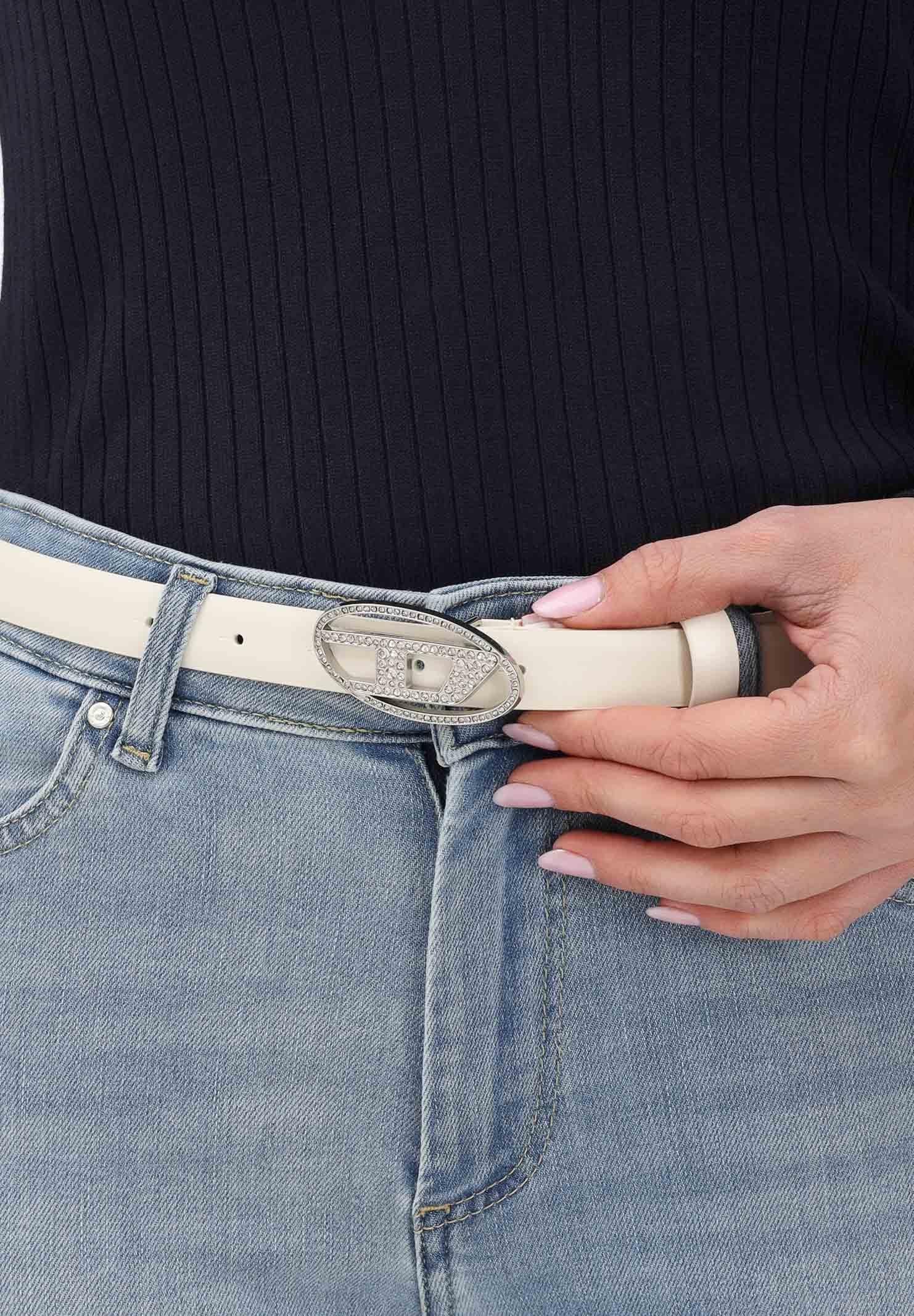 DIESEL Cintura bianca da donna con fibbia impreziosita da strass J02524KXBLR K141 DIESEL