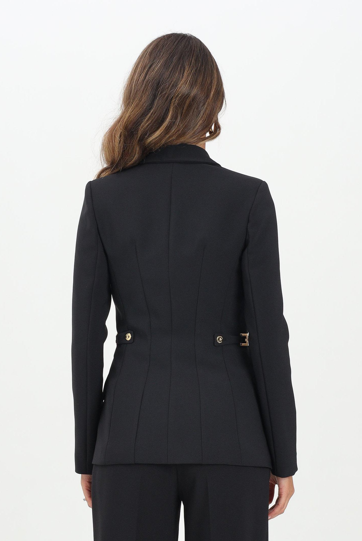 ELISABETTA FRANCHI Giacca monopetto nera da donna con dettagli gioiello GI17556E2 110 ELISABETTA FRANCHI