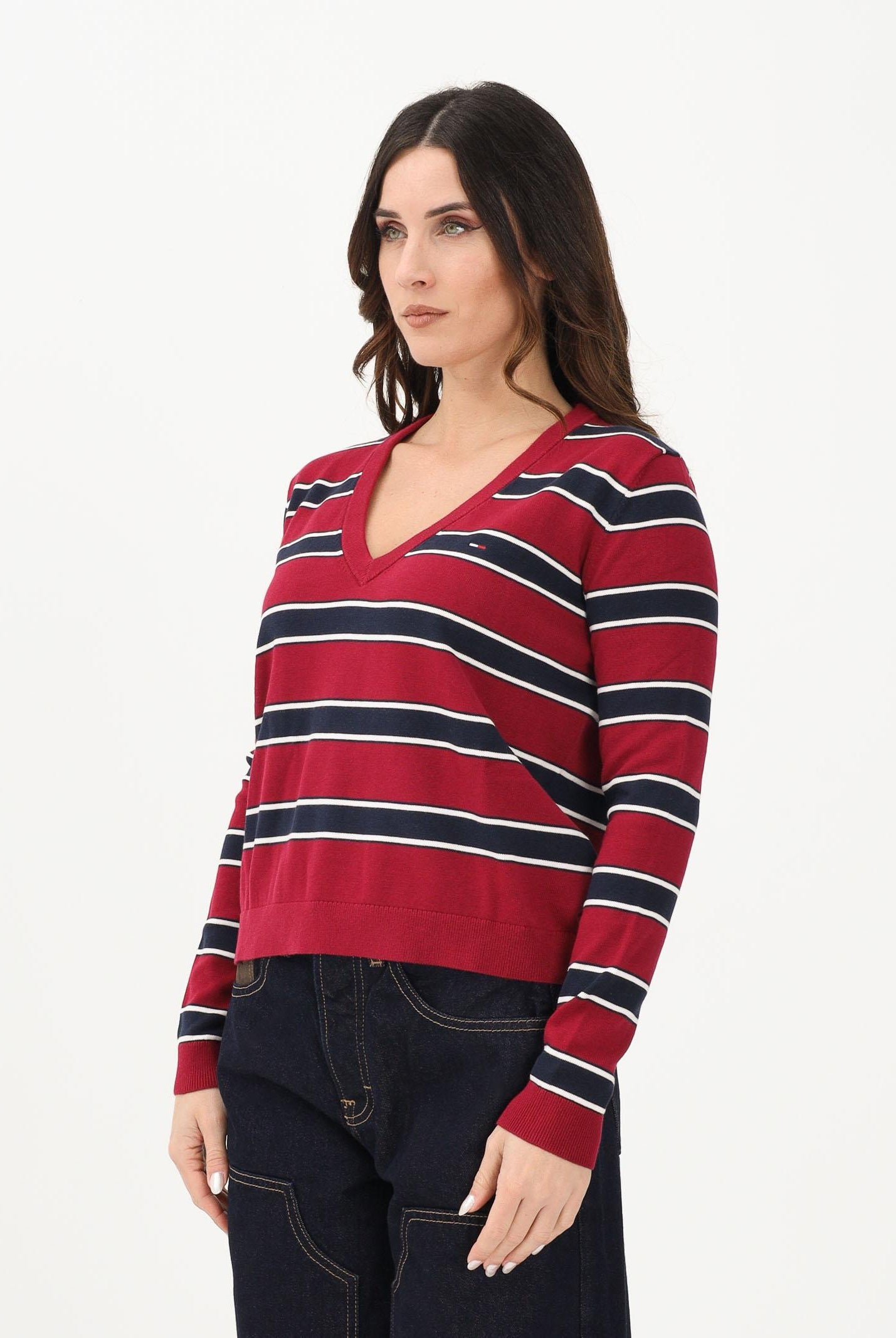 TOMMY JEANS Maglioncino bordeaux e blu da donna con motivo a righe DW0DW19888 0E3 TOMMY JEANS