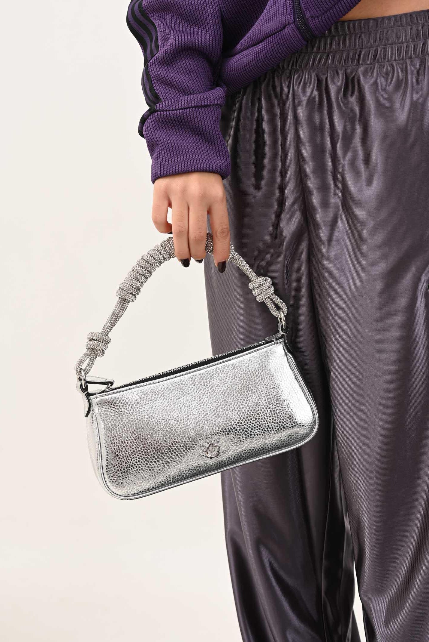 PINKO Borsa a spalla Mini Half Moon Baguette argento da donna 105915A2WD ZZFN PINKO