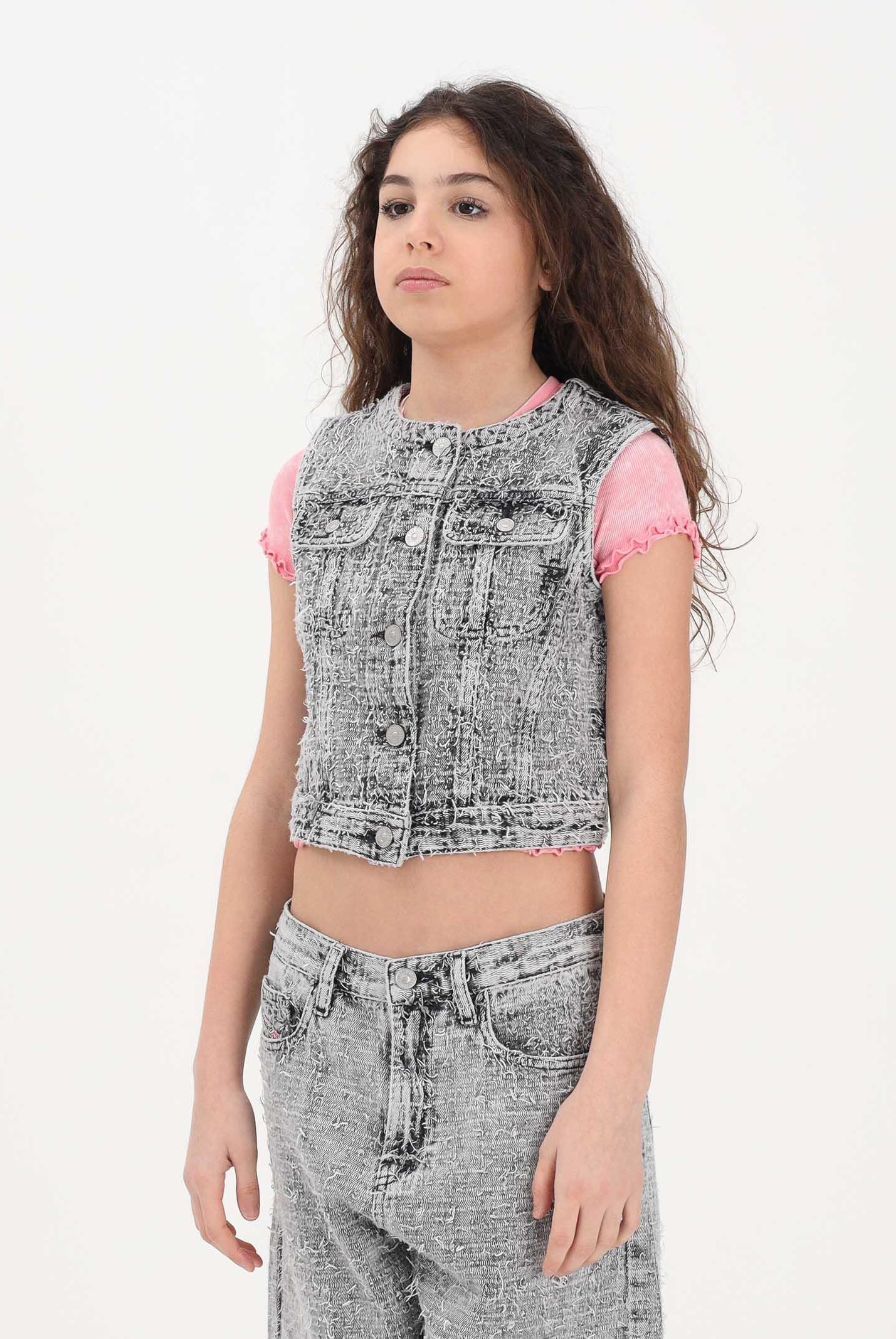 DIESEL Gilet grigio per donna, ragazze e bambine in denim effetto tweed J02509KXBR5 K02 DIESEL