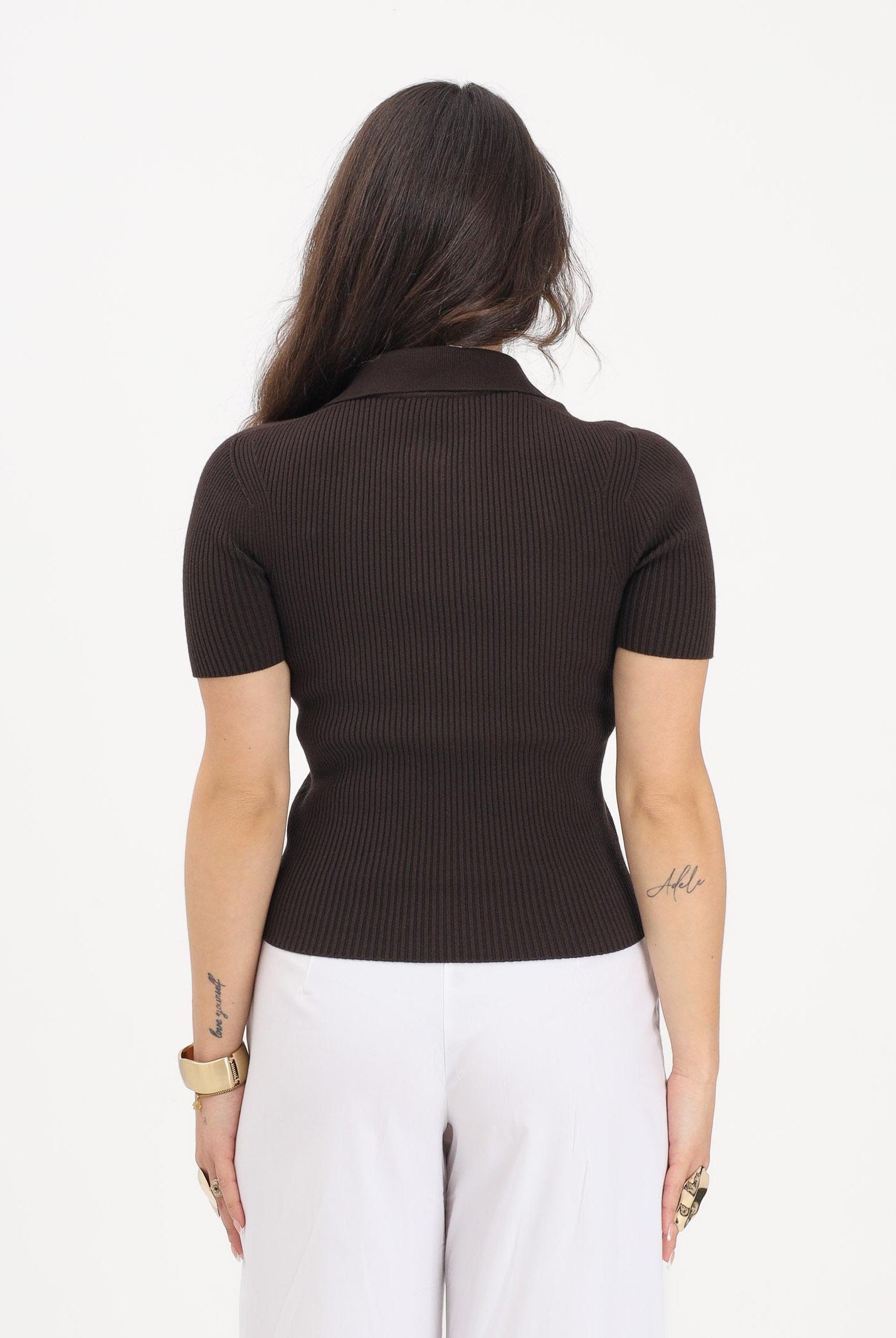 LACOSTE Polo a manica corta marrone da donna in maglia 3D AF9874 3LA LACOSTE