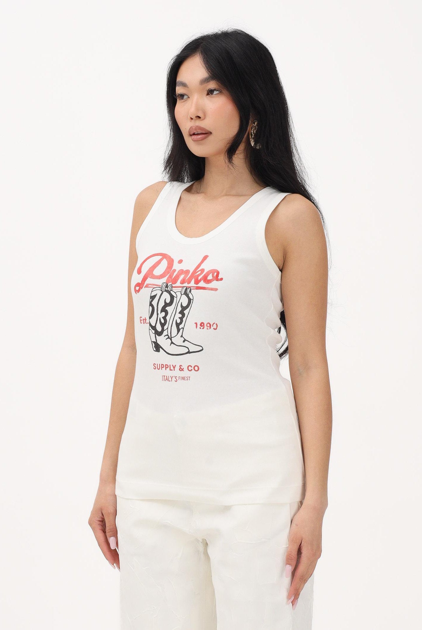 PINKO Canotta bianca da donna con stampa vintage 106901A3BX Z05 PINKO
