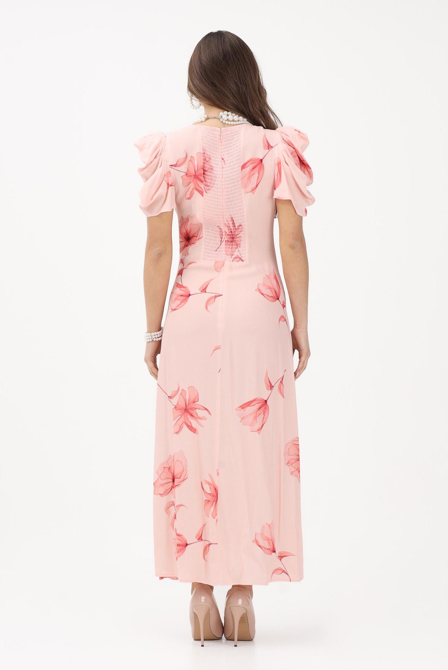 MAR DE MARGARITAS Abito midi Kristel nude da donna con stampa floreale MMABW01537 AR14 Mar de margaritas