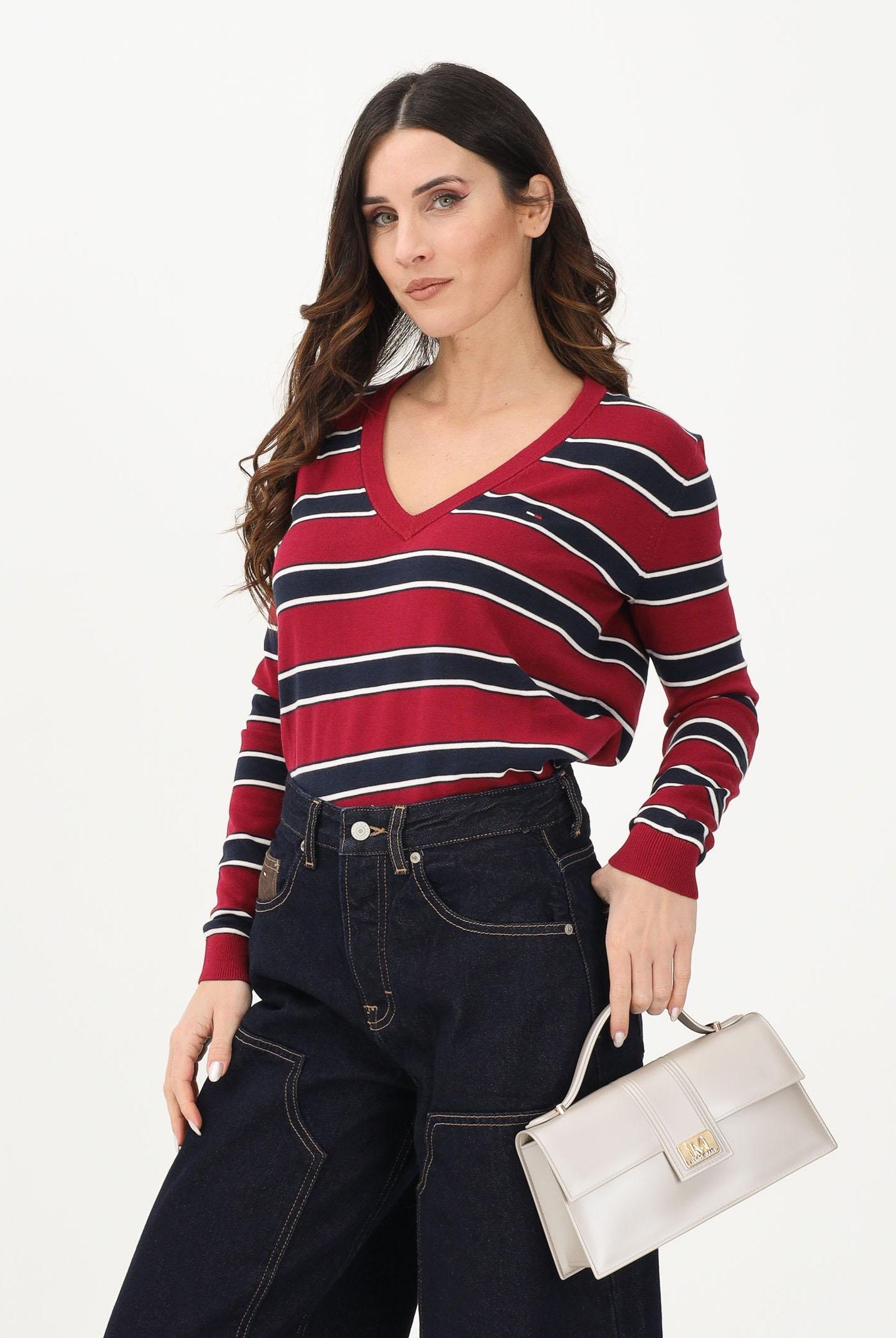TOMMY JEANS Maglioncino bordeaux e blu da donna con motivo a righe DW0DW19888 0E3 TOMMY JEANS
