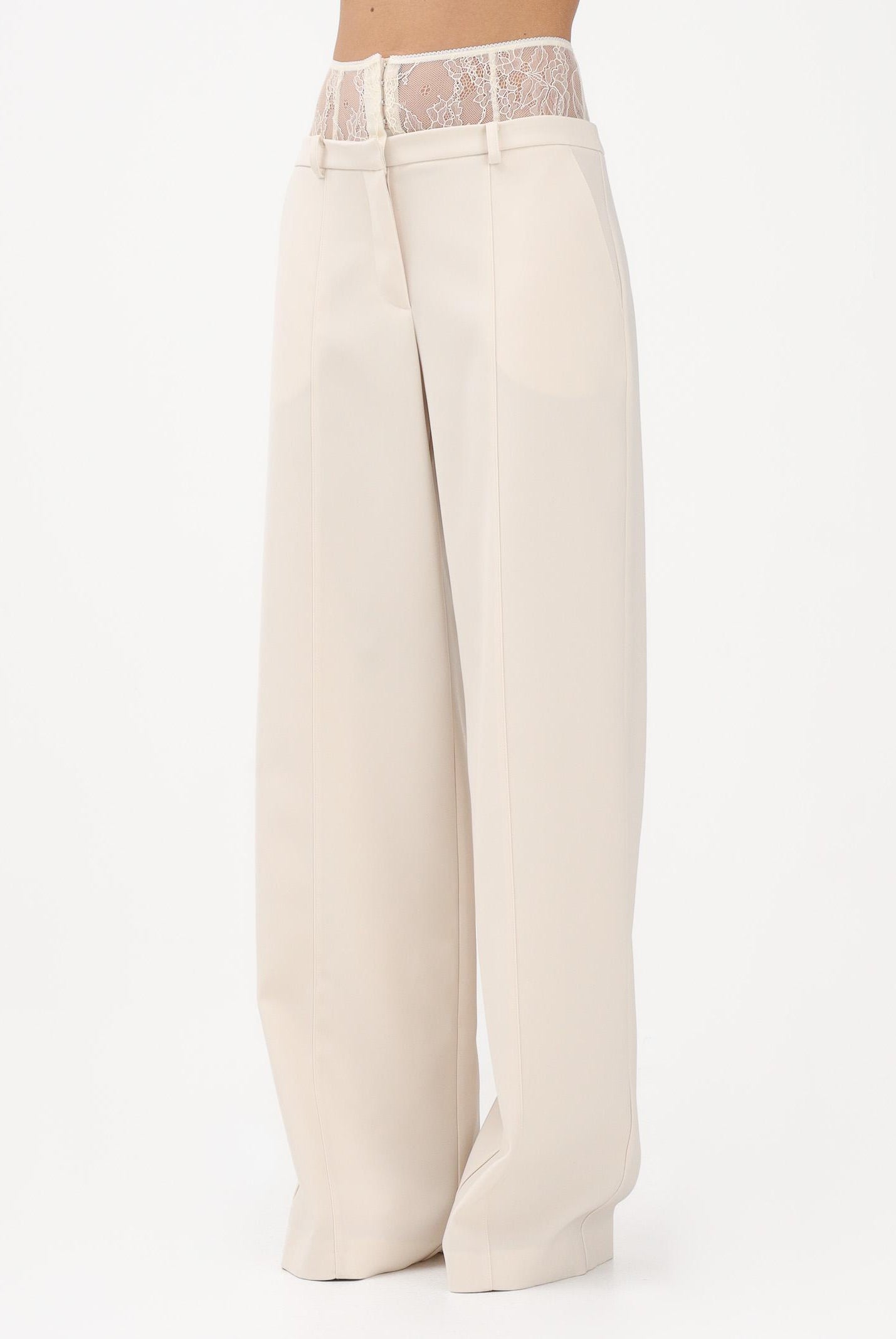 PATRIZIA PEPE Pantalone elegante panna da donna con vita in pizzo 8P0769A6F5 W409 PATRIZIA PEPE