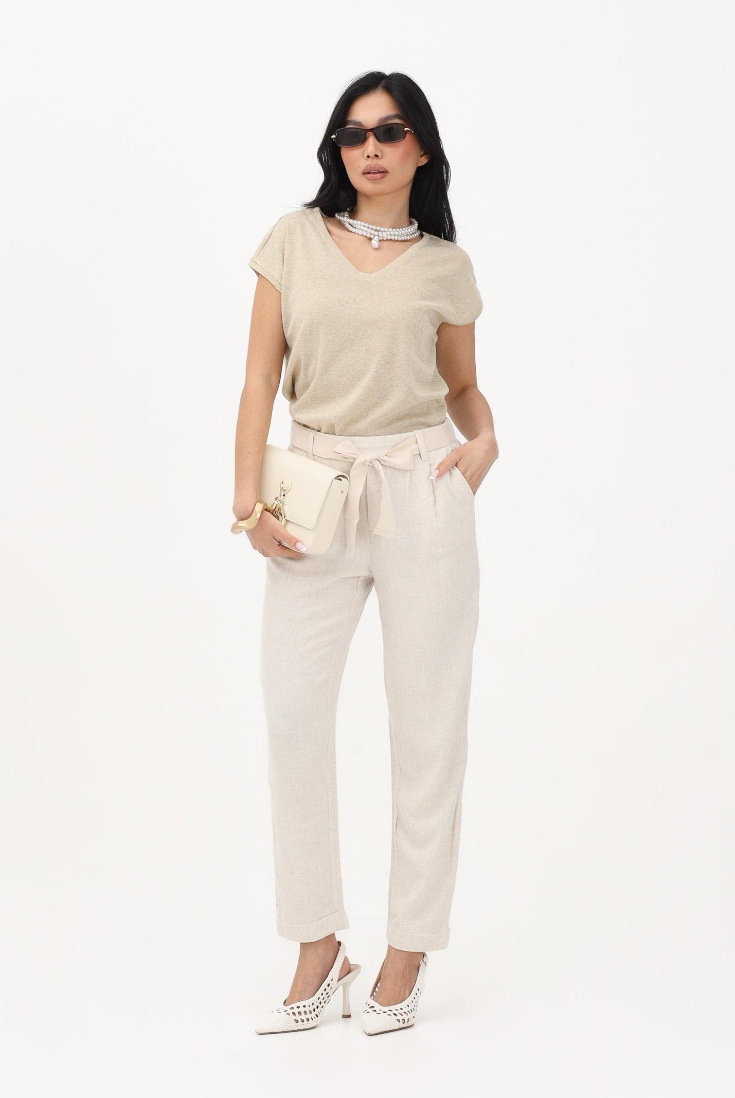ONLY Pantalone panna da donna con cintura coordinata 15367751 MO ONLY