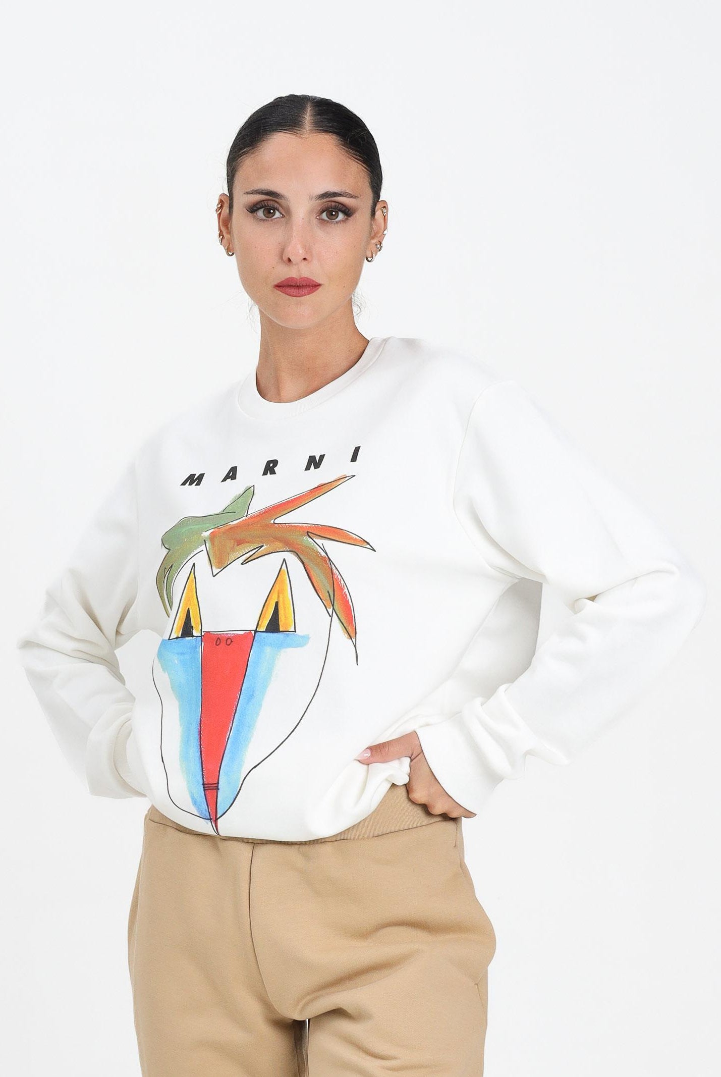 MARNI Felpa girocollo bianca per donna, ragazzi e bambini con grafica Jungle M01573M00V0 0M114 MARNI