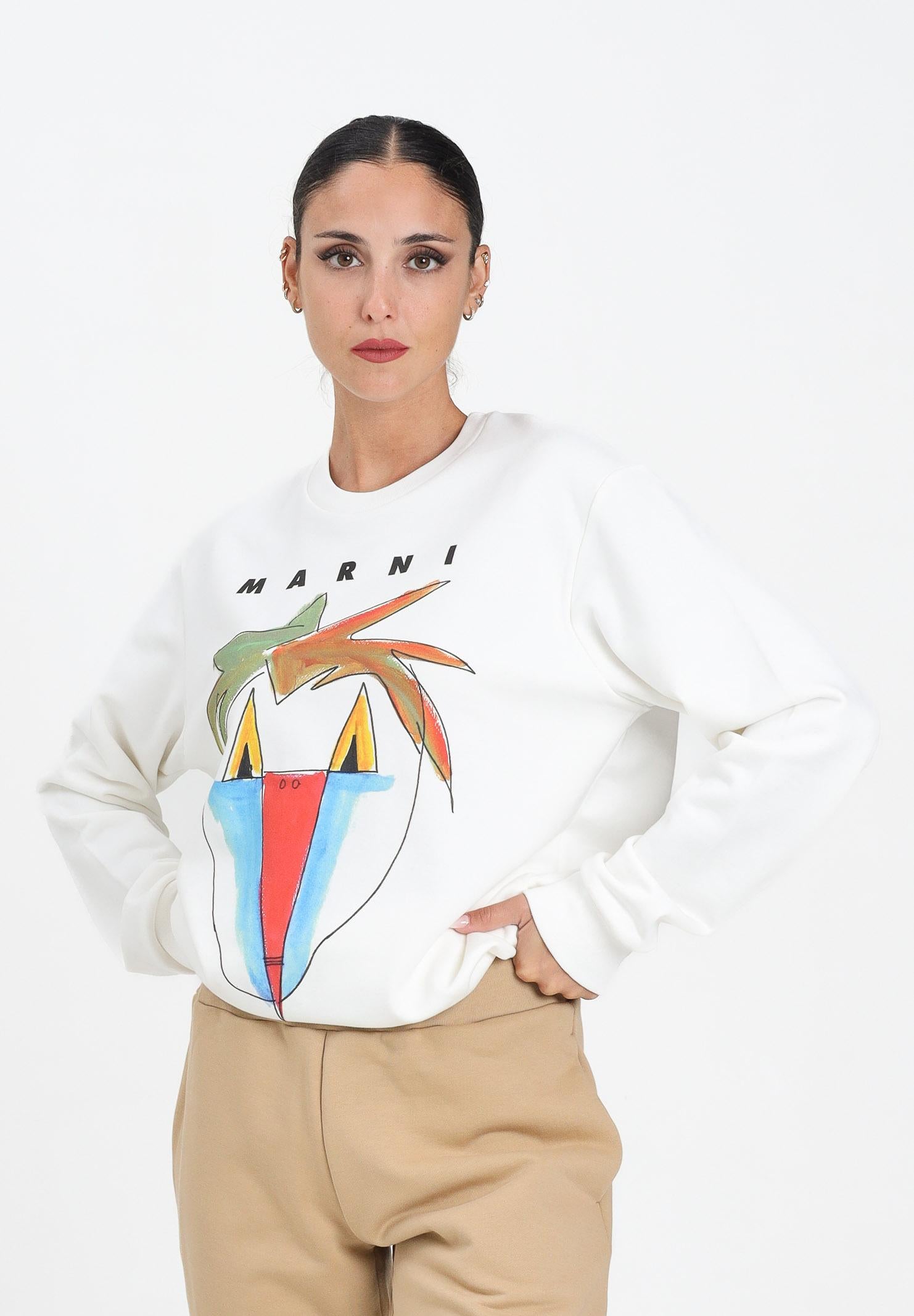 MARNI Felpa girocollo bianca per donna, ragazzi e bambini con grafica Jungle M01573M00V0 0M114 MARNI