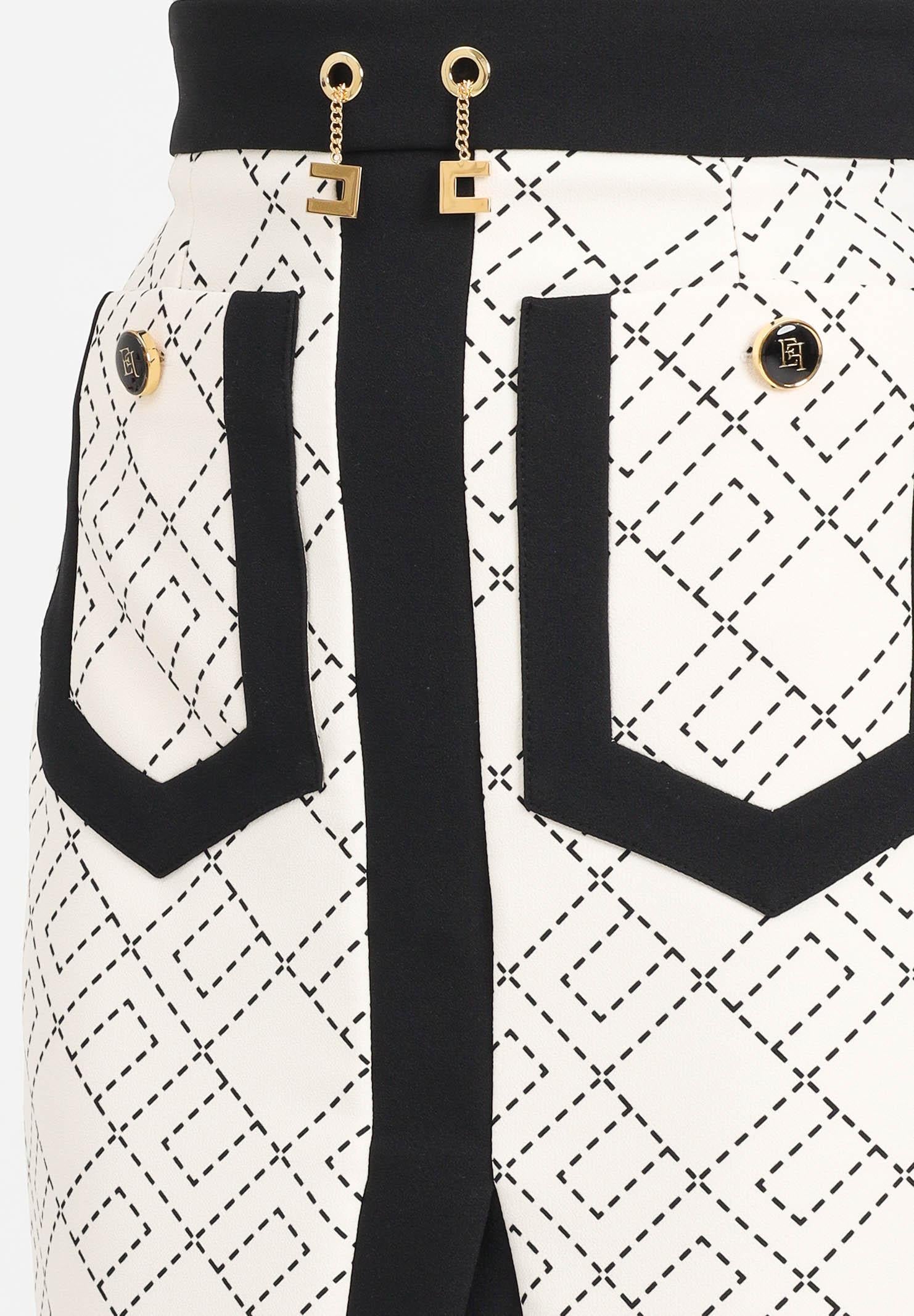 ELISABETTA FRANCHI Gonna midi latte e nero da donna con pattern logo GOS0156E2 EF1 ELISABETTA FRANCHI