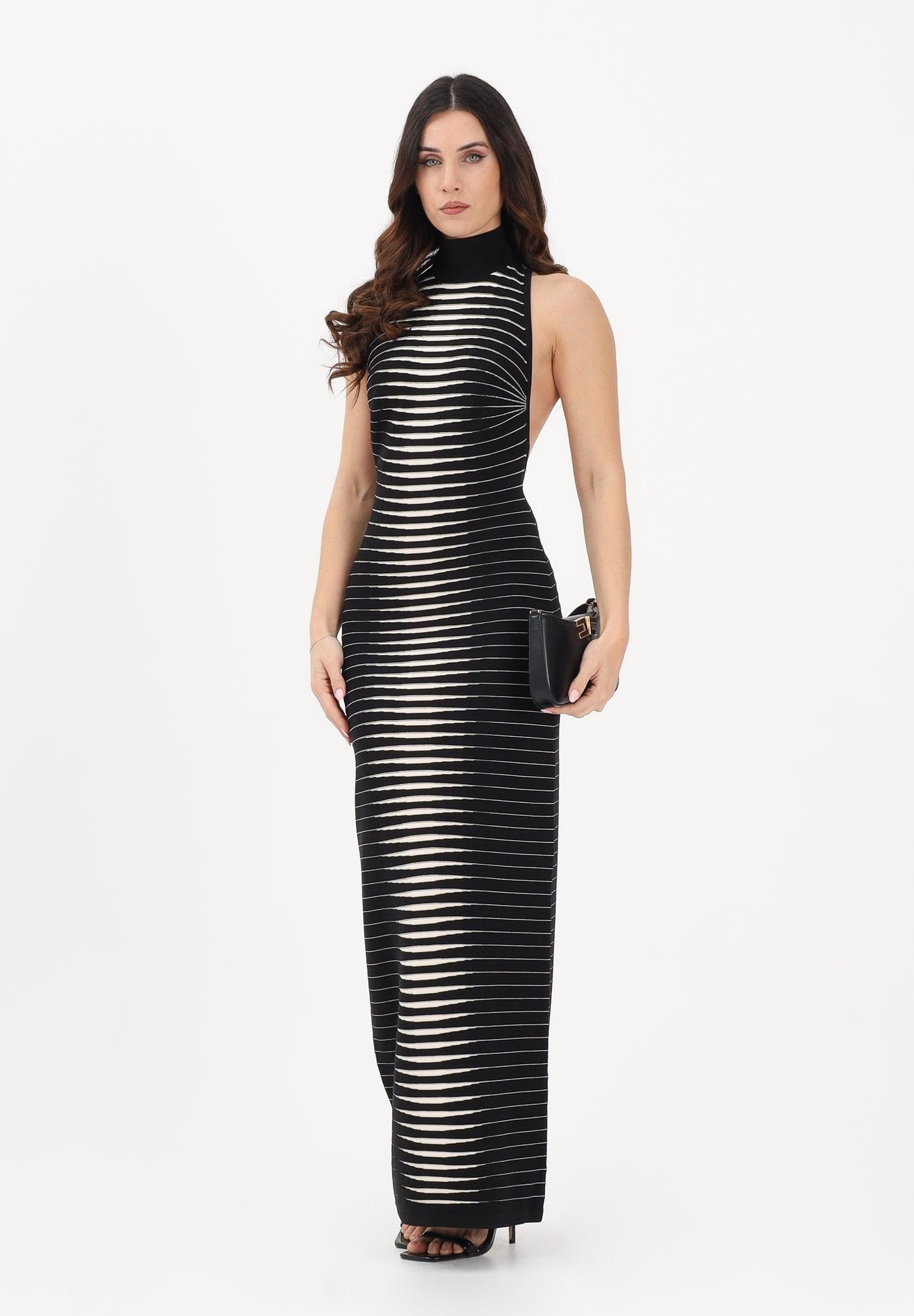 ELISABETTA FRANCHI Abito lungo nero e panna da donna con zebra jacquard AM98S61E2 685 ELISABETTA FRANCHI