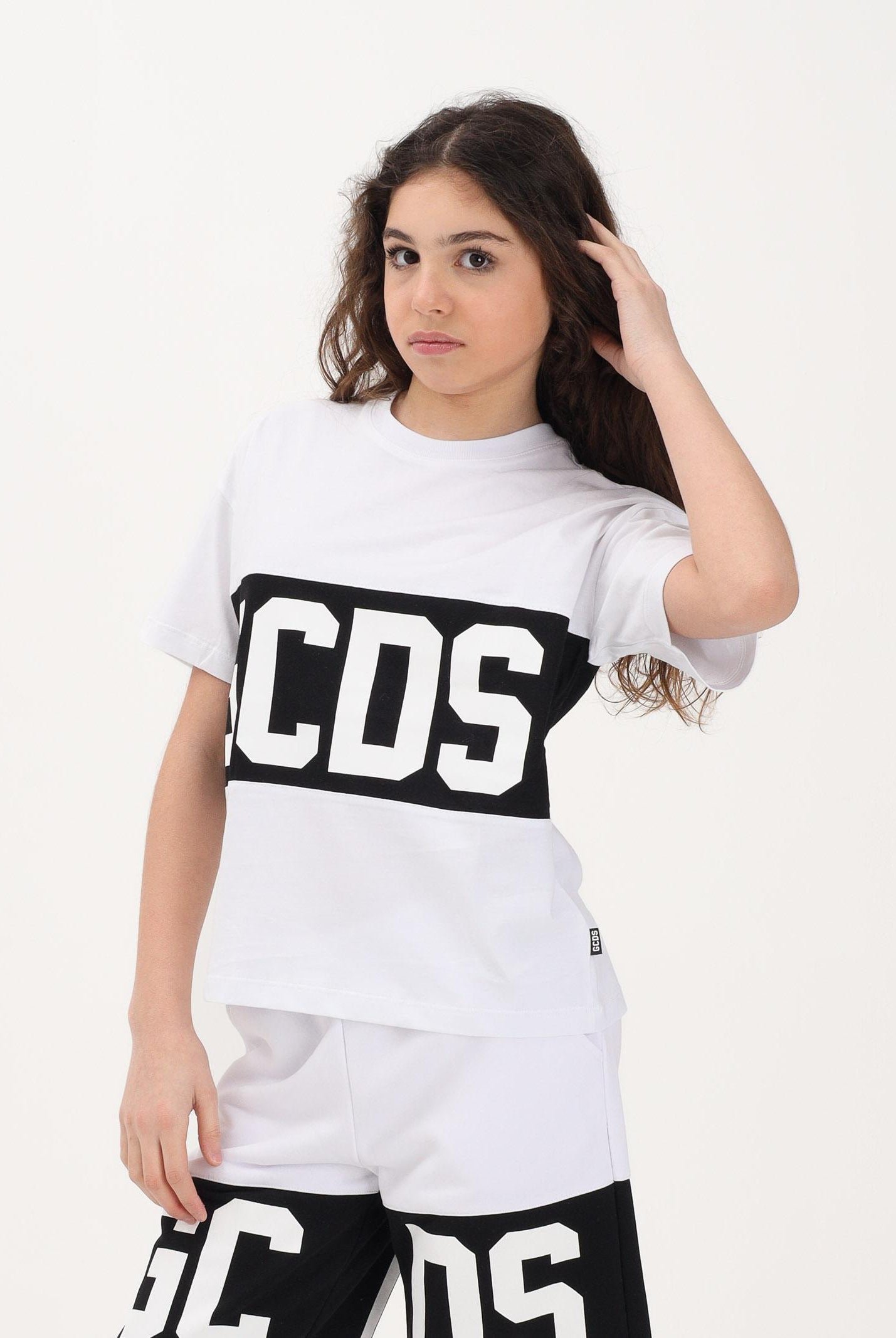 GCDS T-shirt a manica corta bianca per donna, ragazzi e bambini con logo Z0UJQC585J105 100B GCDS