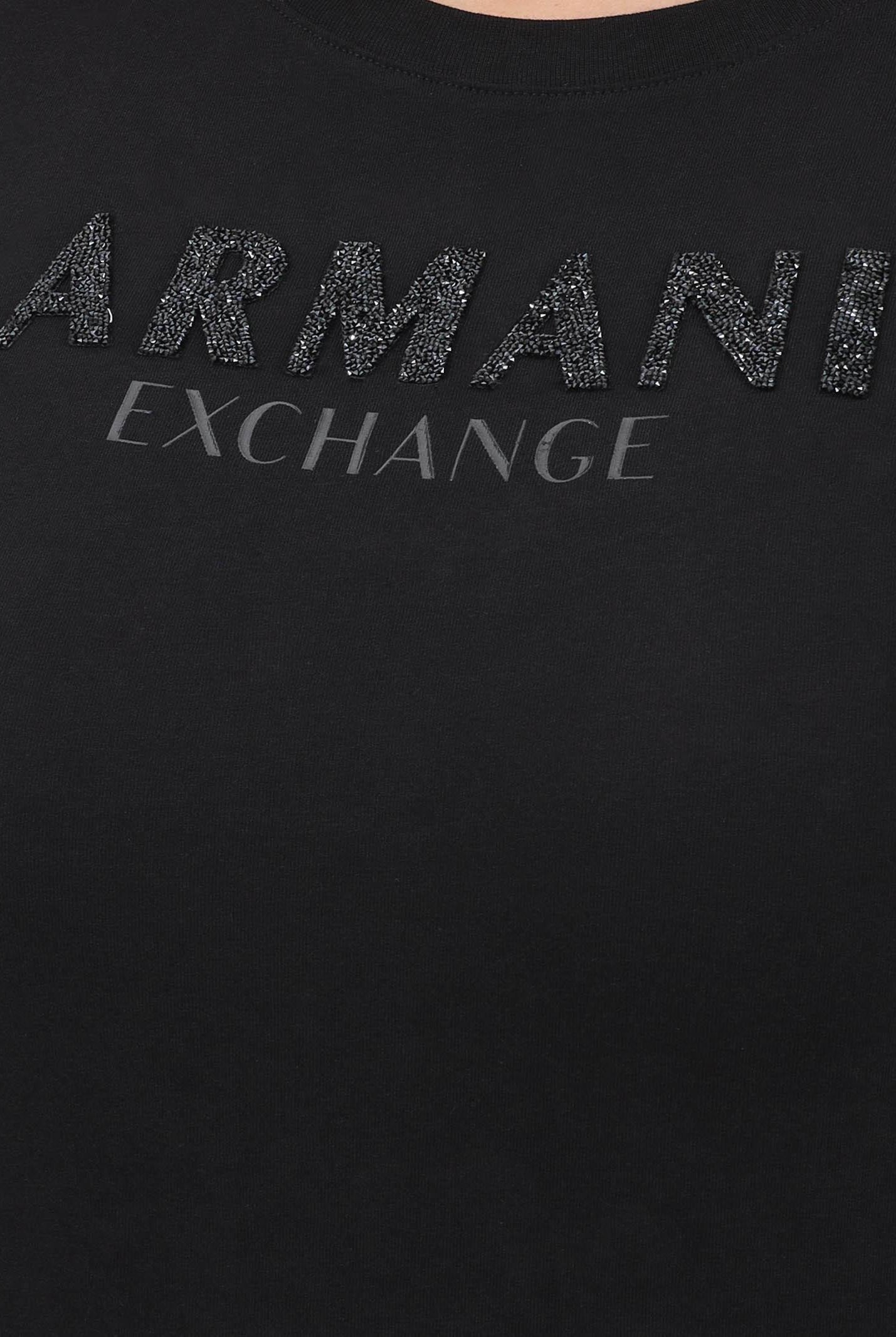 ARMANI EXCHANGE T-shirt a manica corta nera da donna con logo in strass XW002106AF10356 UC001 ARMANI EXCHANGE