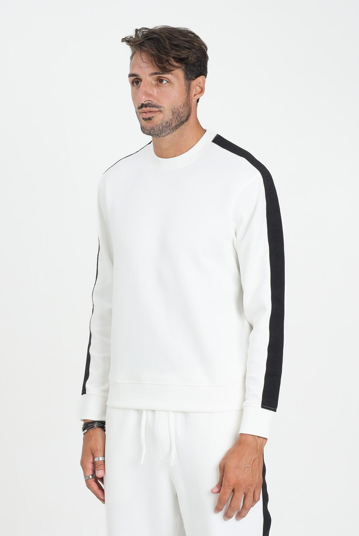 ARMANI EXCHANGE Felpa girocollo bianca da uomo impreziosita da bande laterali logate XM001296AF10818 U0009 ARMANI EXCHANGE
