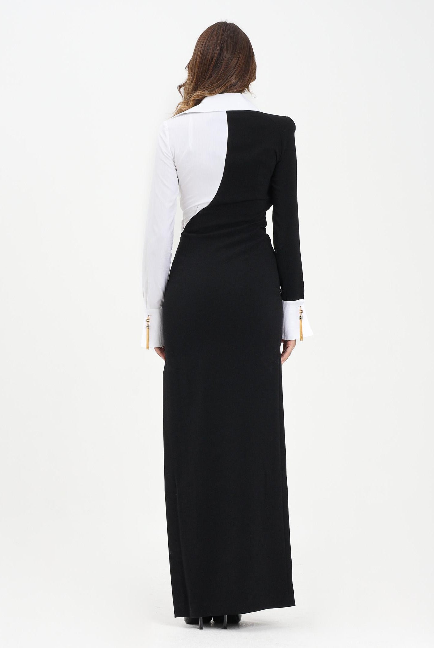 ELISABETTA FRANCHI Abito lungo nero e bianco da donna con dettagli camicia ABR0557E2 222 ELISABETTA FRANCHI