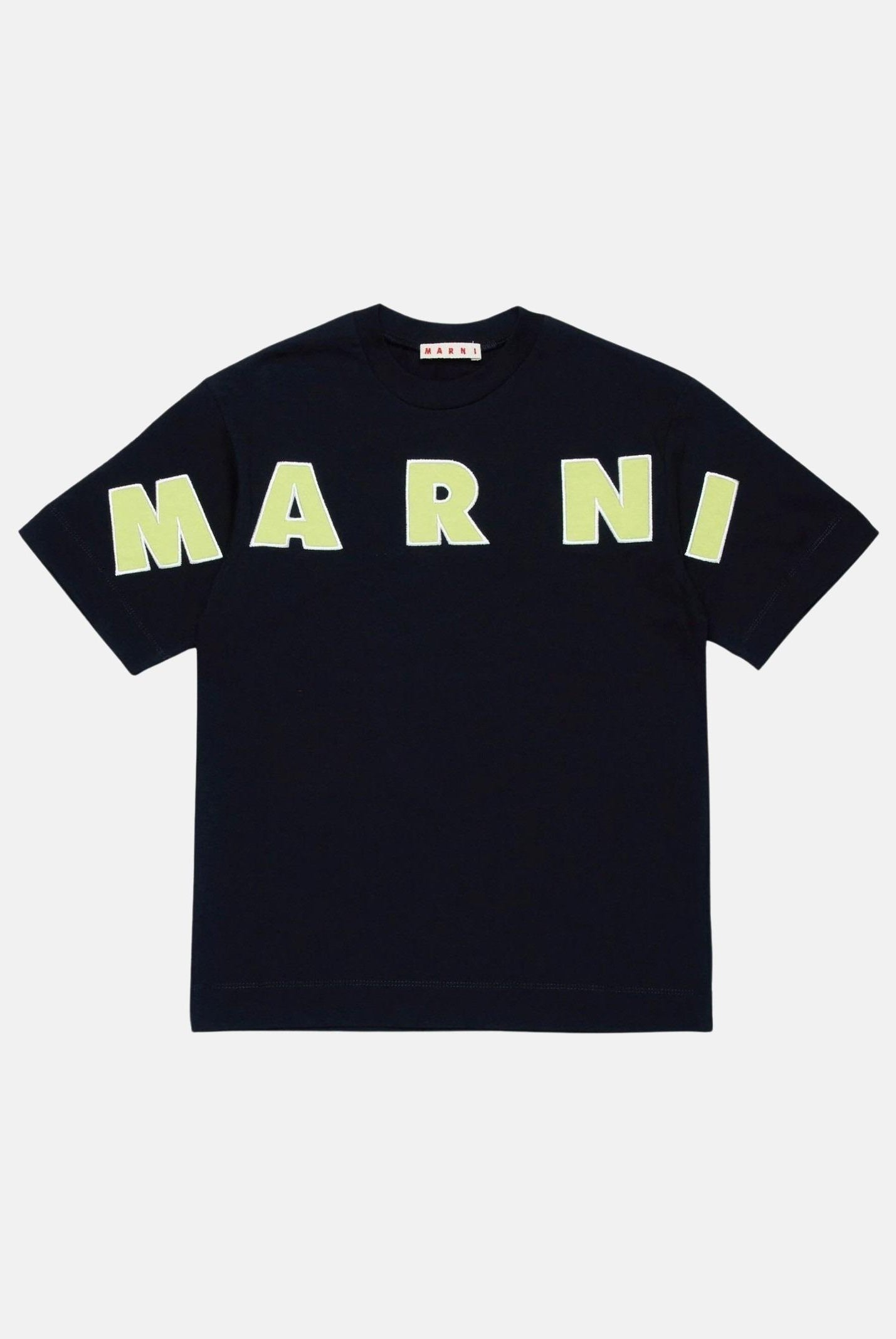 T-shirt a manica corta nera per donna e bambina con ricamo logo over M01265M00RF 0M900 MARNI