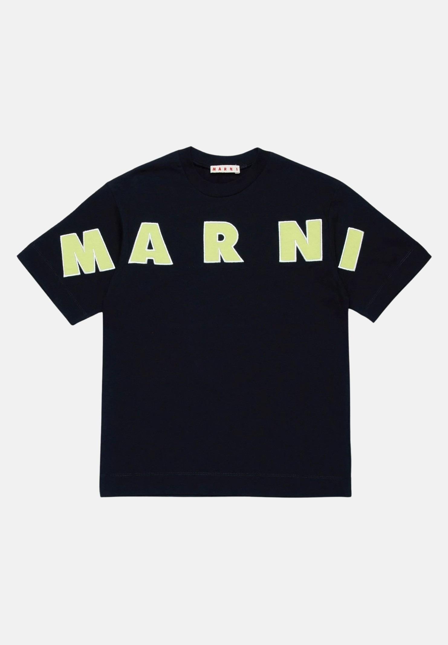 T-shirt a manica corta nera per donna e bambina con ricamo logo over M01265M00RF 0M900 MARNI