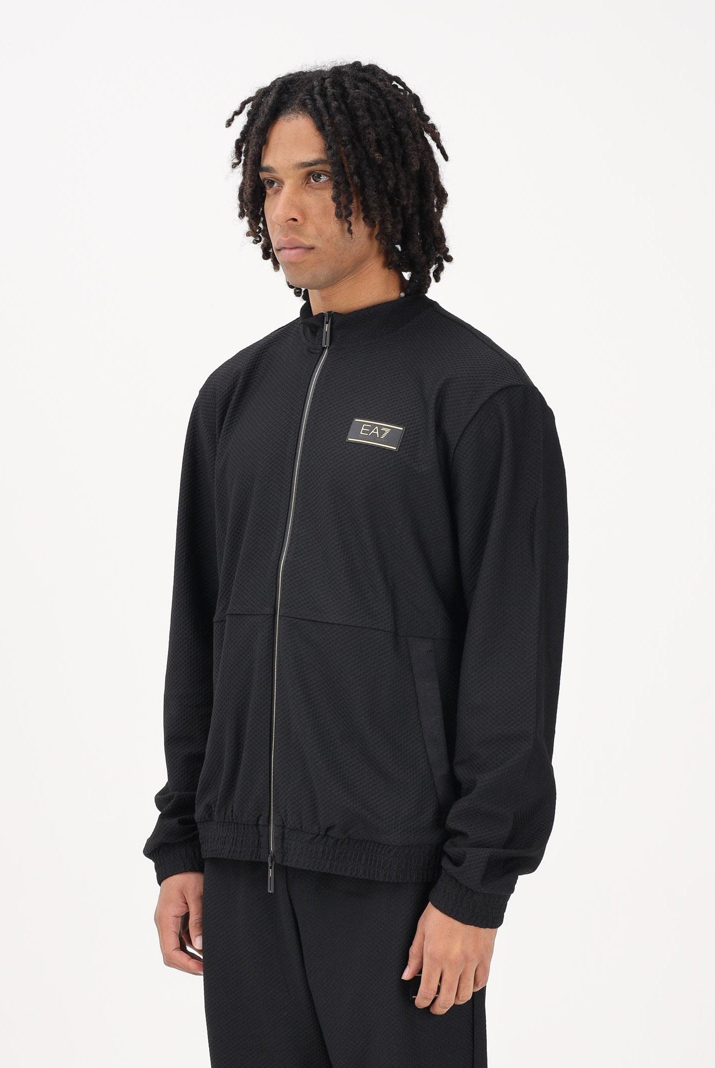 EA7 Felpa con zip nera da uomo con lavorazione micro-texture 7M001338AF21099 UC001 EA7