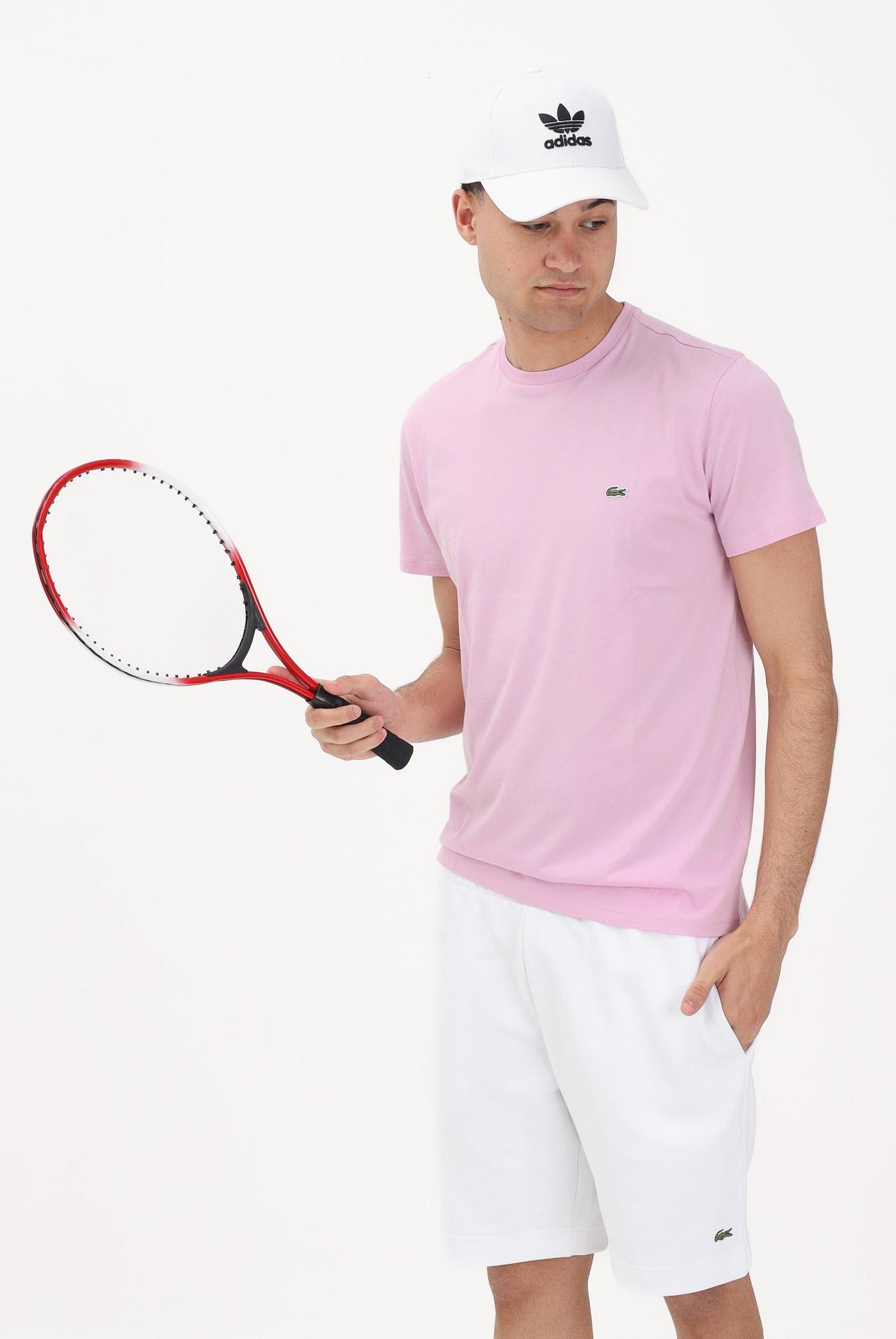 LACOSTE T-shirt a manica corta rosa per uomo e donna con patch logo TH6709 Z4H LACOSTE