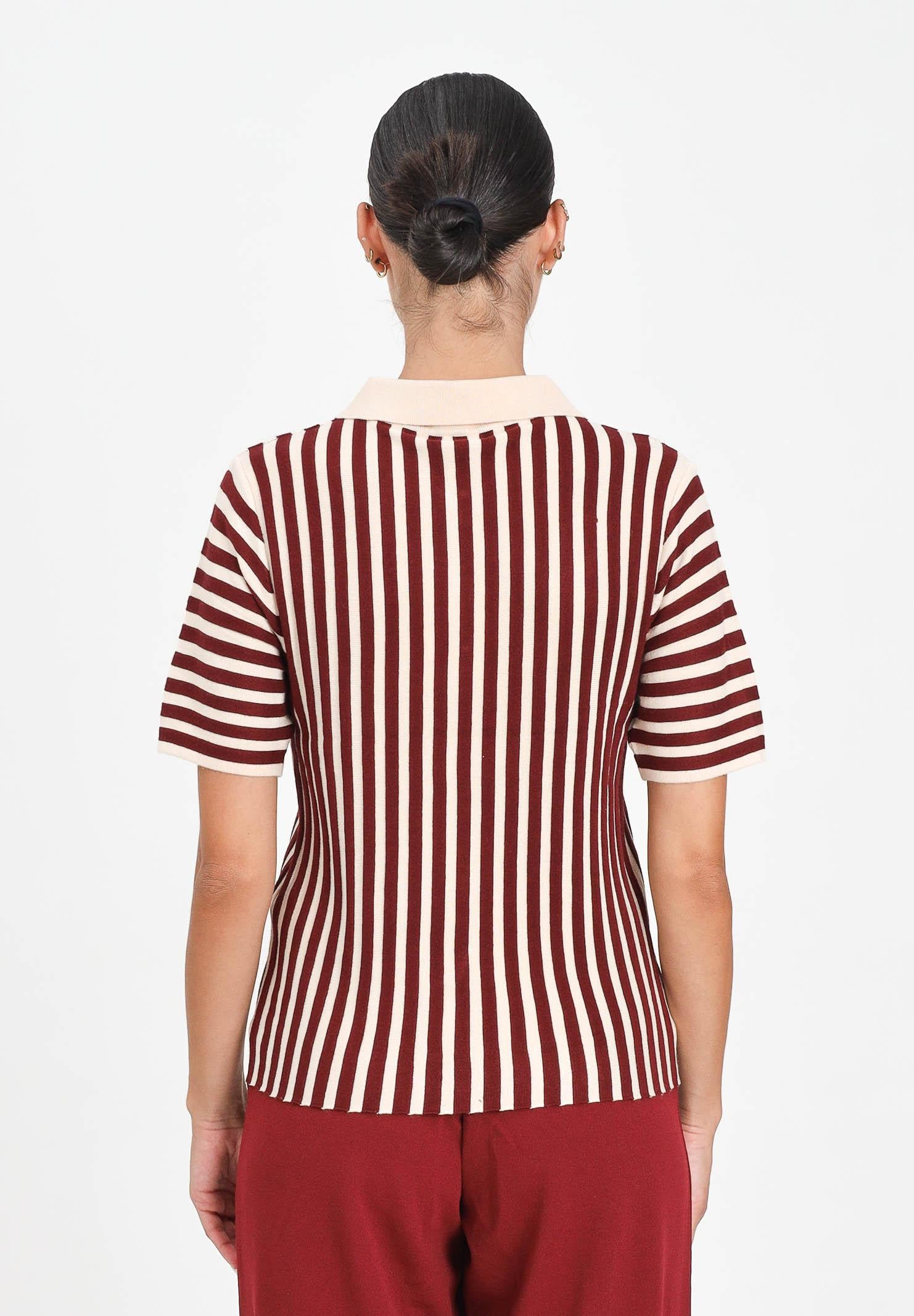 JDY Polo da donna caratterizzata da righe verticali in contrasto beige e bordeaux 15354079 cabarnet JDY