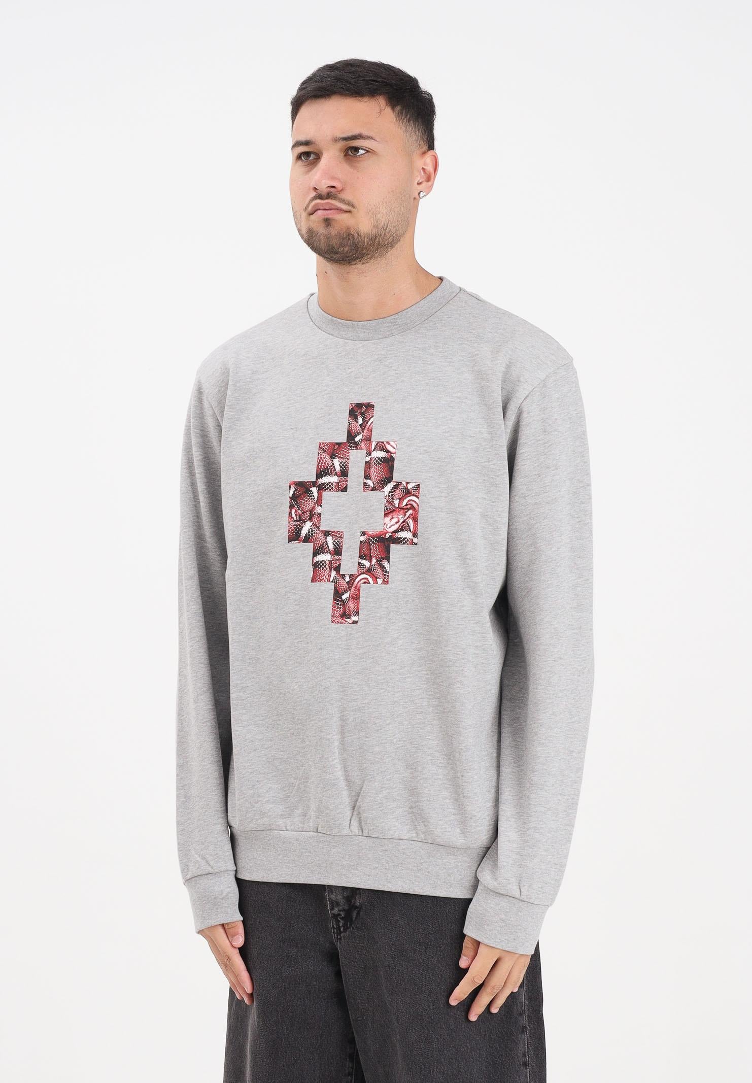 MARCELO BURLON COUNTY OF MILAN Felpa girocollo grigia da uomo con stampa F5CAMASW035 101 MARCELO BURLON COUNTY OF MILAN