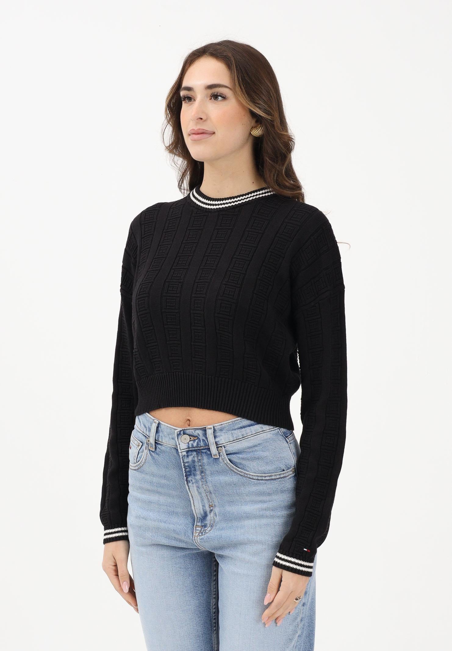 TOMMY JEANS Maglioncino girocollo nero da donna con logo all-over DW0DW22025 BDS TOMMY JEANS