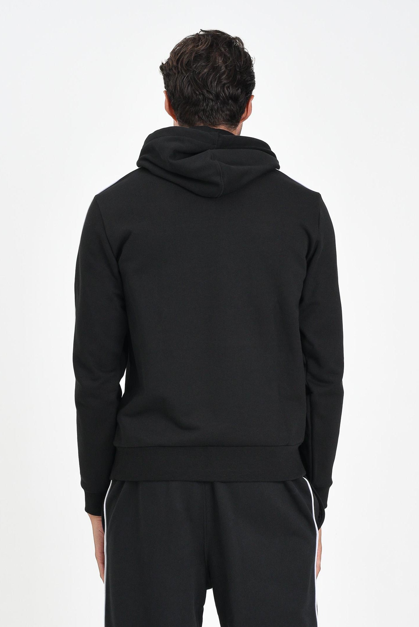 LACOSTE Felpa con cappuccio nera per uomo e donna rifinita da righe logate SH9808 031 LACOSTE