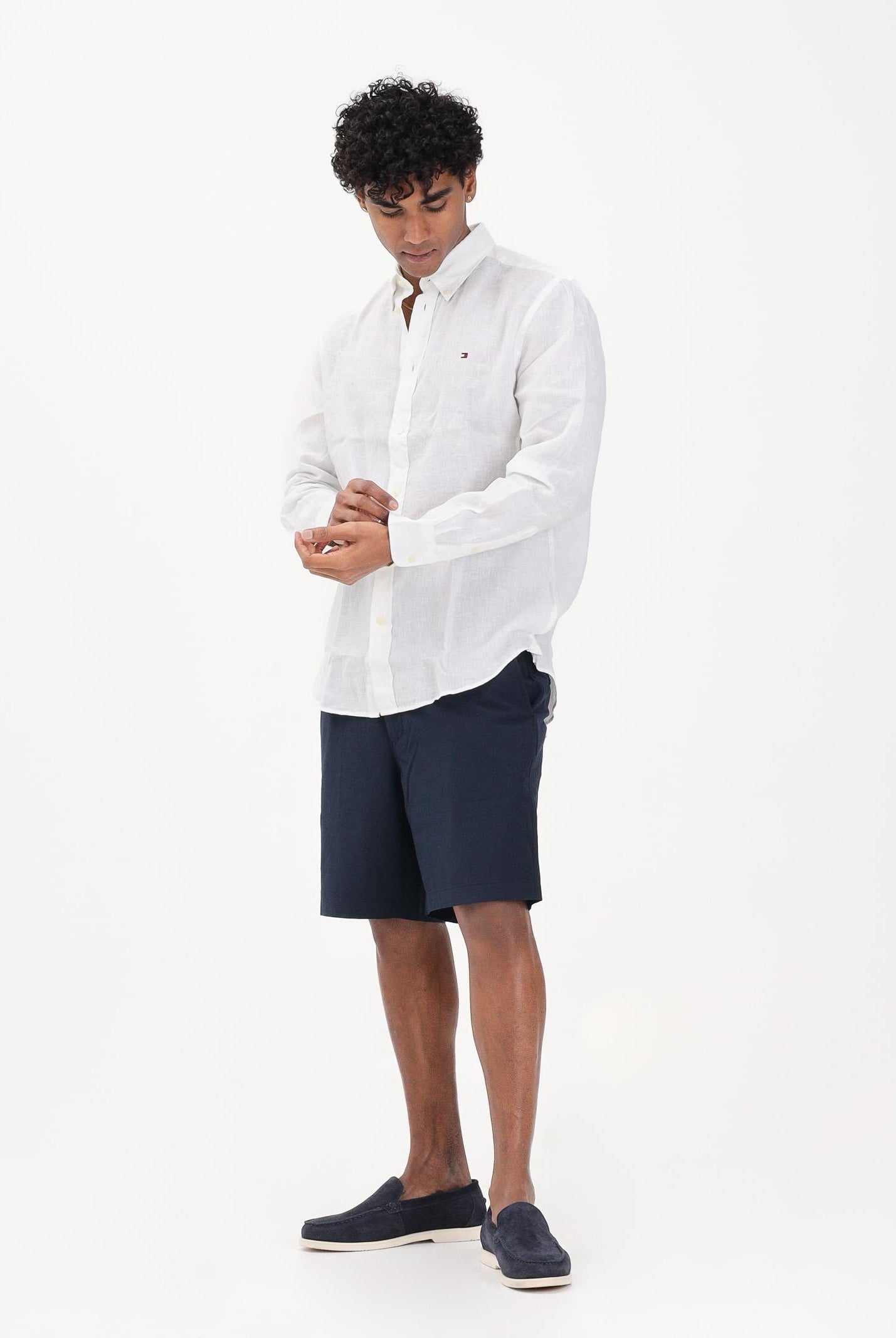 TOMMY HILFIGER Camicia a manica lunga in lino bianca da uomo MW0MW41530 YBR TOMMY HILFIGER