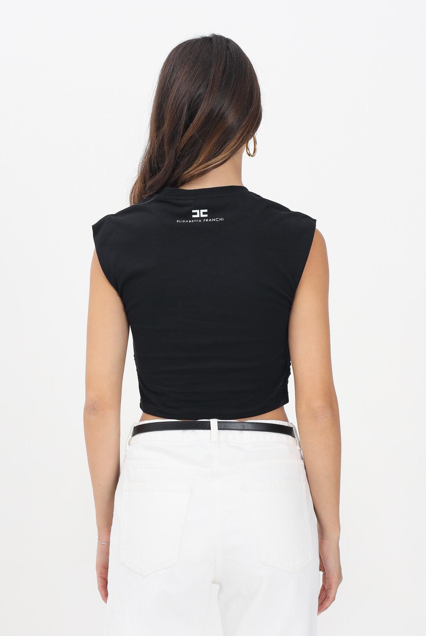 ELISABETTA FRANCHI T-shirt smanicata nera da donna con logo gioiello MA01656E2 110 ELISABETTA FRANCHI