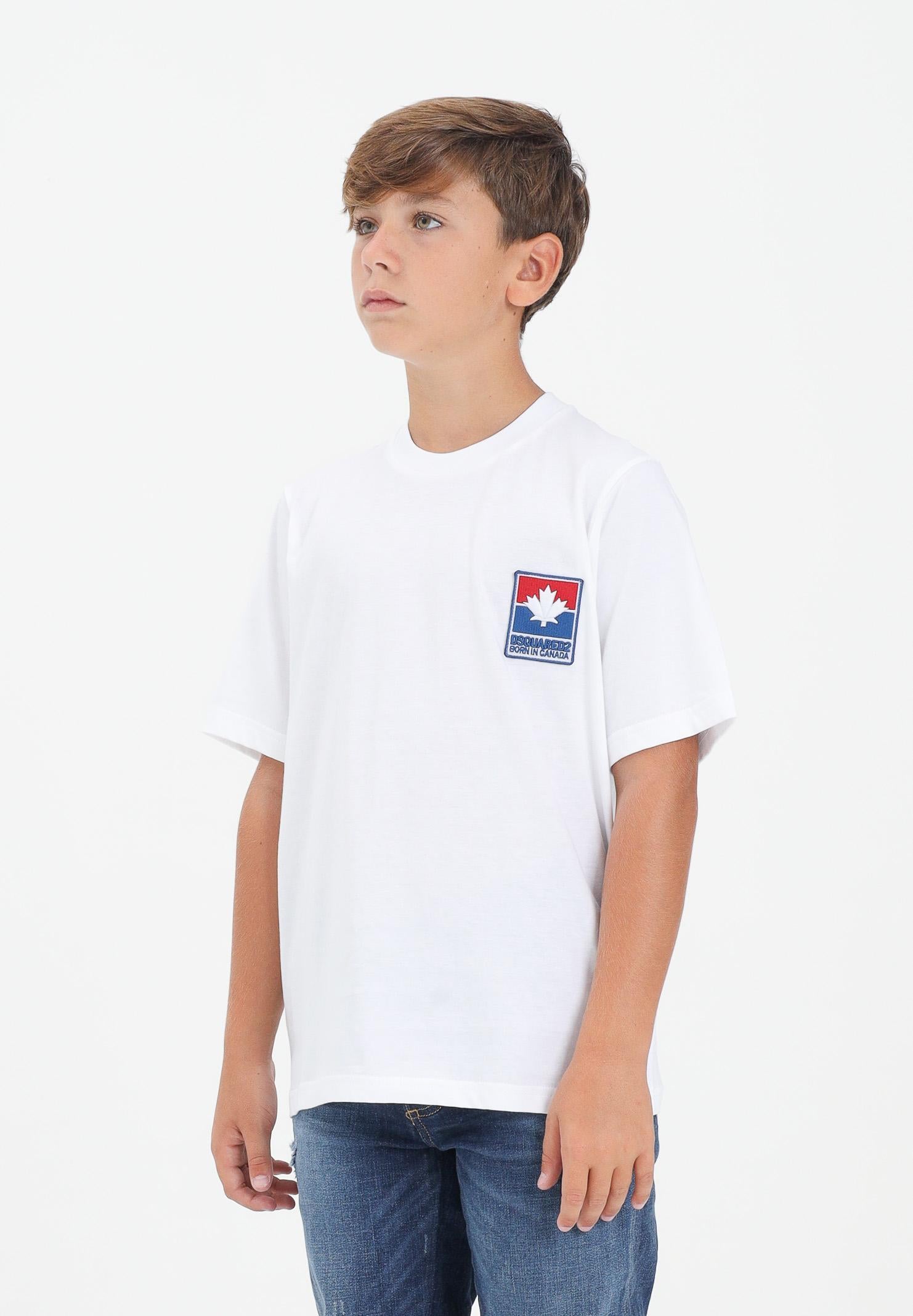 DSQUARED2 T-shirt a manica corta bianca per donna, ragazzi e bambini con logo patch DQ2992D0ACD DQ100 DSQUARED2