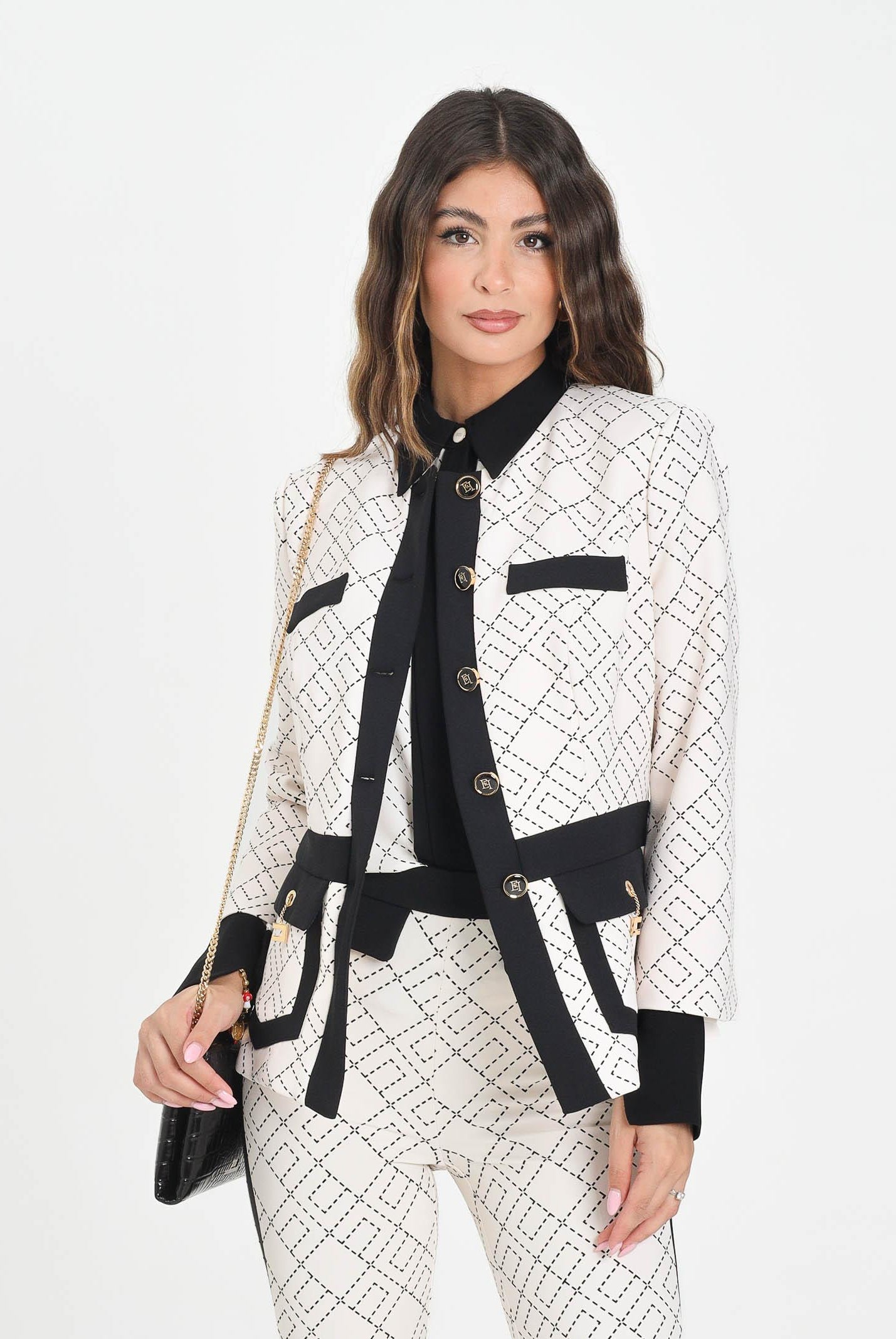 ELISABETTA FRANCHI Giacca panna da donna con fantasia GIS0156E2 EF1 ELISABETTA FRANCHI