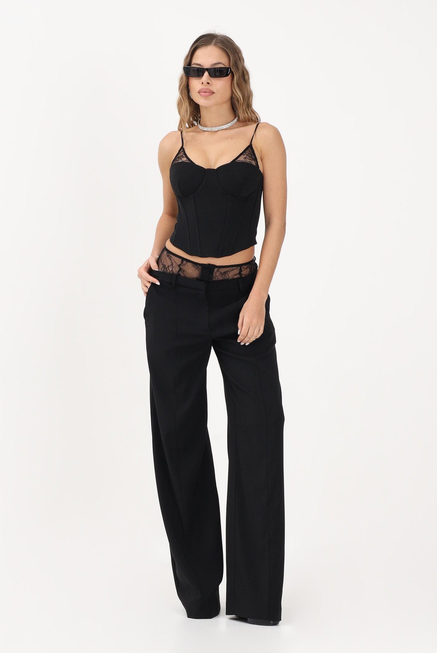 PATRIZIA PEPE Pantalone elegante nero da donna con vita in pizzo 8P0769A6F5 K103 PATRIZIA PEPE