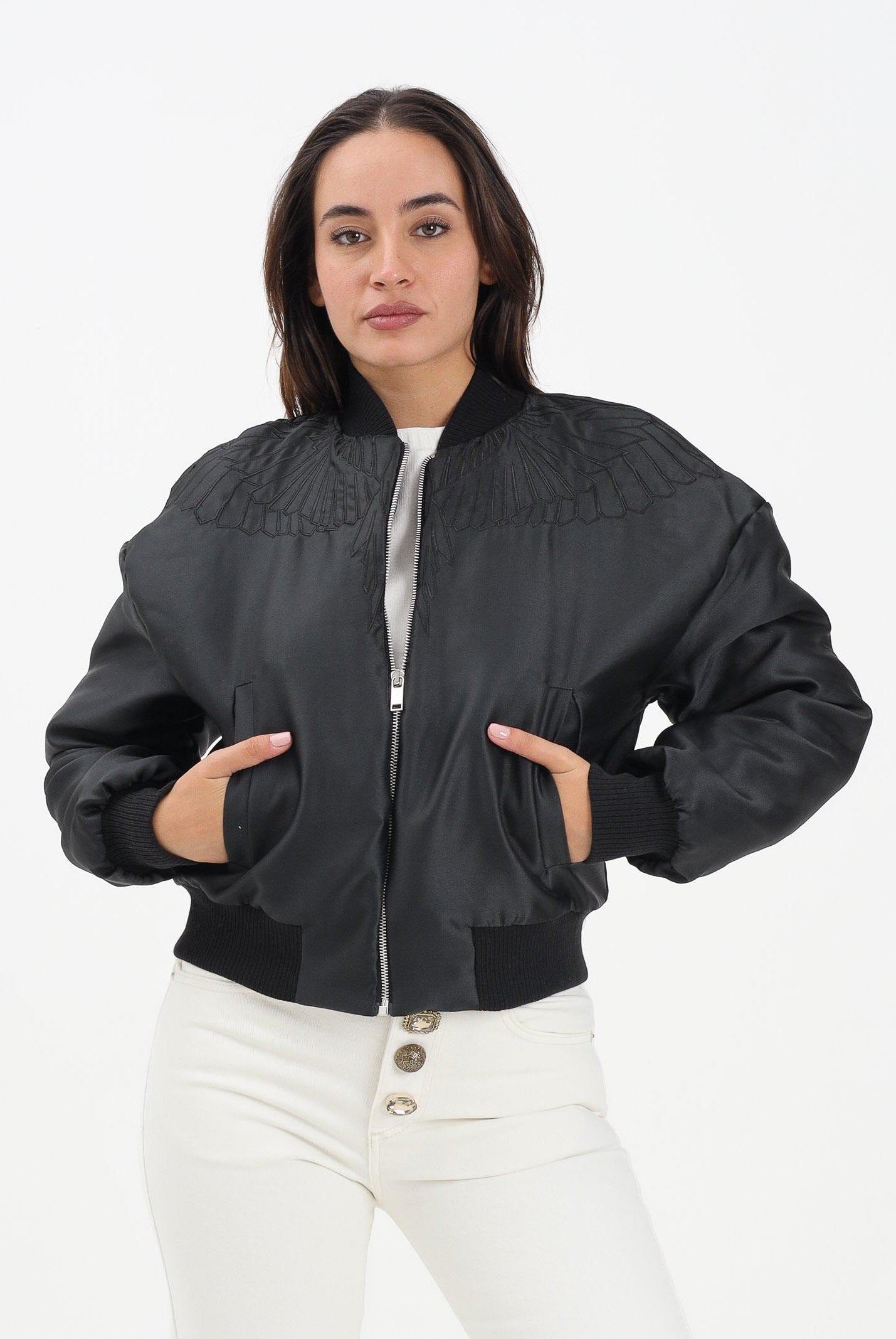MARCELO BURLON COUNTY OF MILAN Bomber nero da donna con ricamo ali 25ICM30004 NE MARCELO BURLON COUNTY OF MILAN