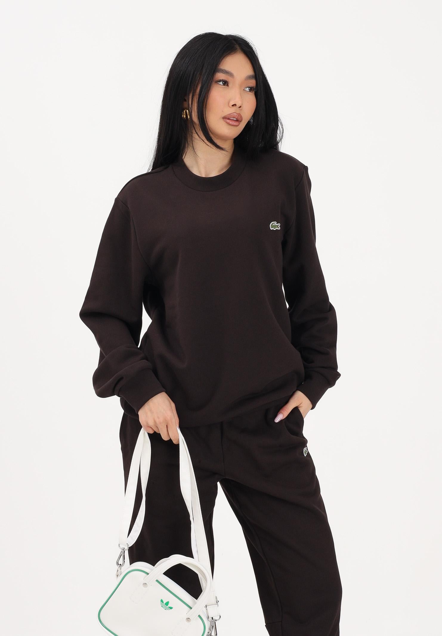 LACOSTE Felpa girocollo marrone per uomo e donna con patch coccodrillo SH9801 3LA LACOSTE